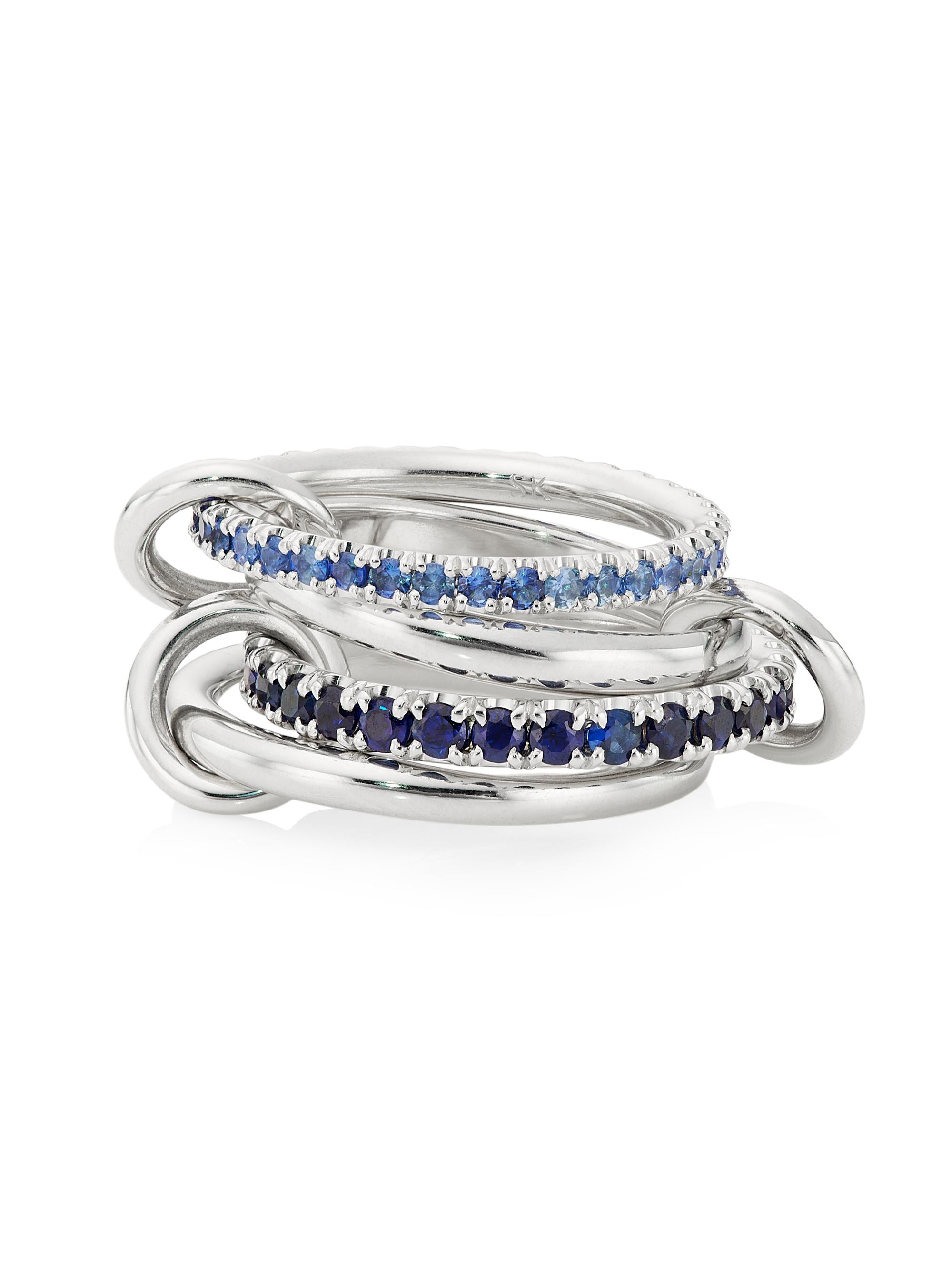 Spinelli Kilcollin Women's 18K White Gold, 1.85 TCW White Diamonds & Blue Sapphire 4-Link Ring