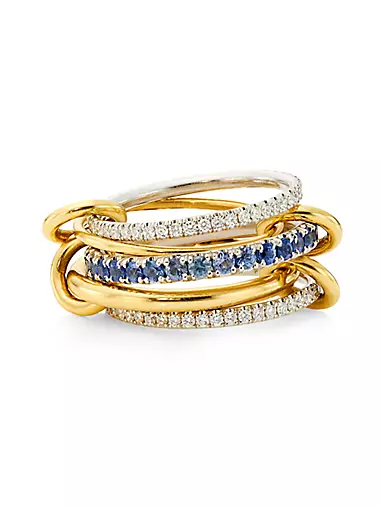 Two-Tone 18K Gold & 2.3 TCW Diamonds & Blue Sapphire Ring