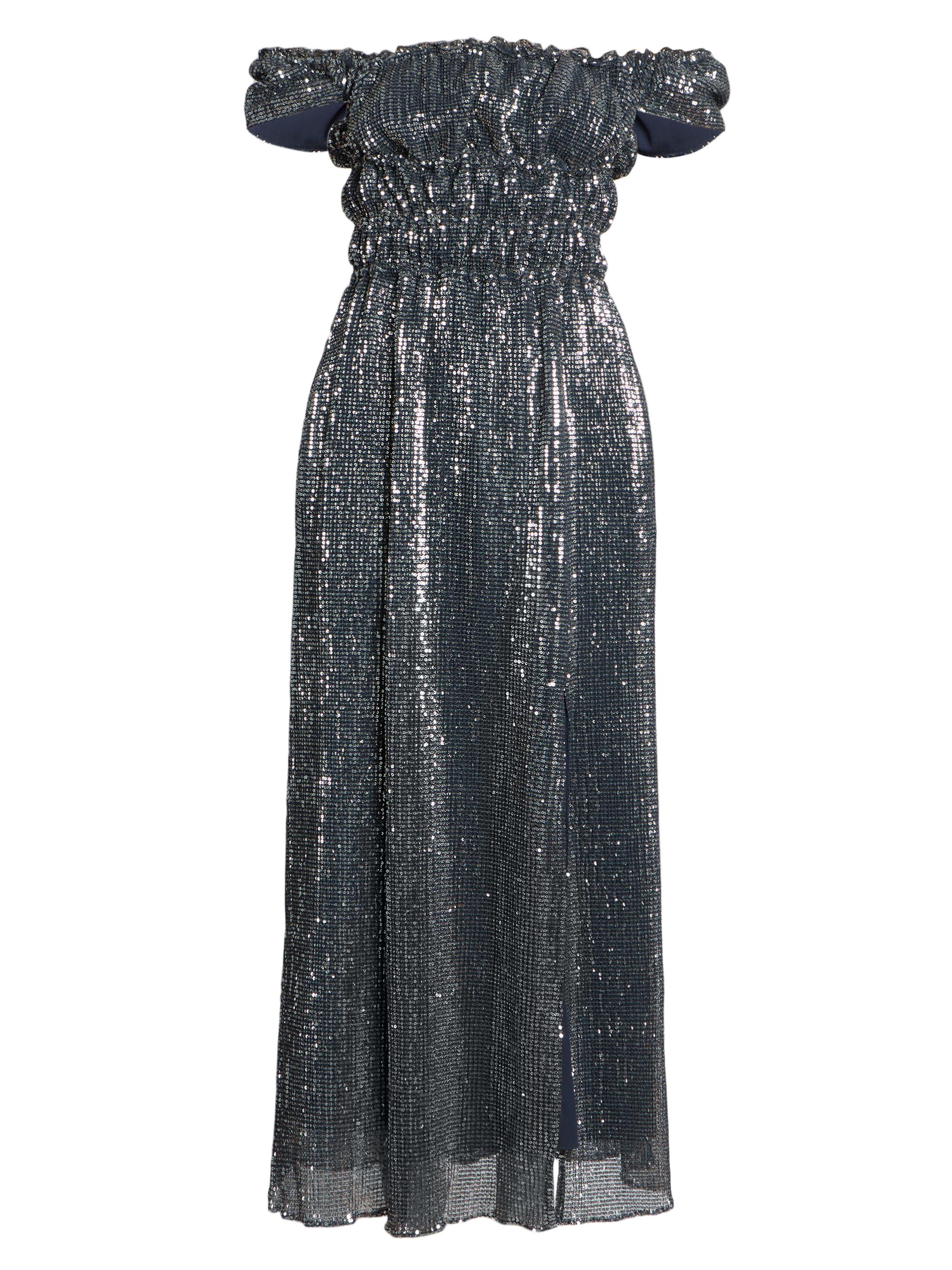 Altuzarra Women's Lily Sequined Off-the-Shoulder Midi-Dress - Midnight Silver