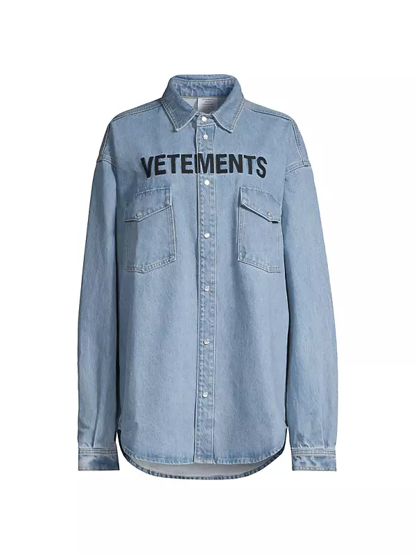 Shop Vetements Embroidered Logo Oversized Denim Shirt | Saks Fifth 