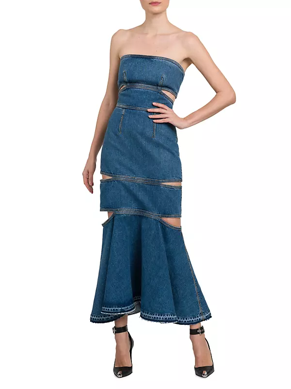 Strapless Denim Cut-Out Maxi Dress