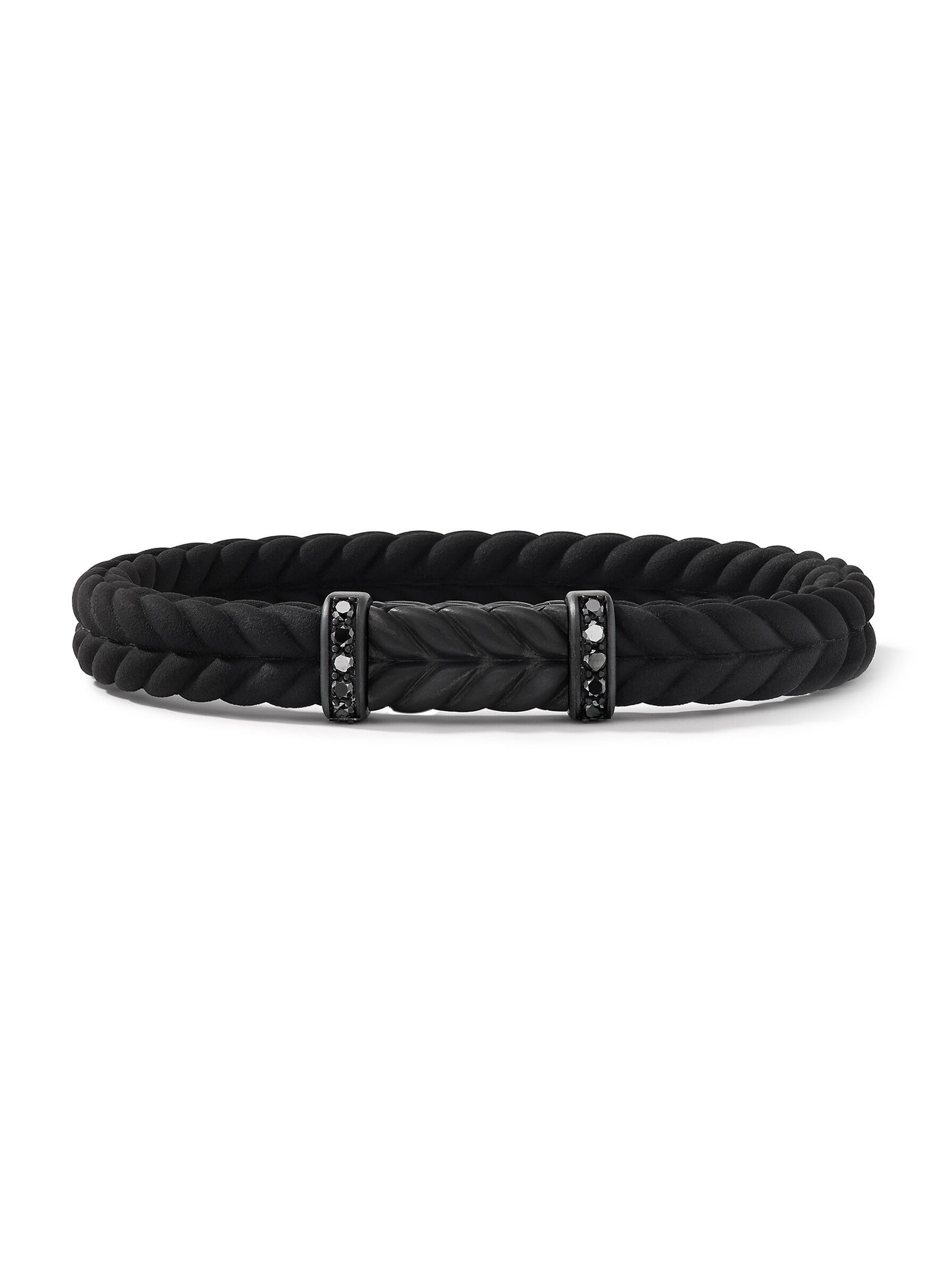David Yurman Men's Chevron Black Rubber Bracelet with Black Titanium and Pavé Black Diamonds - Black