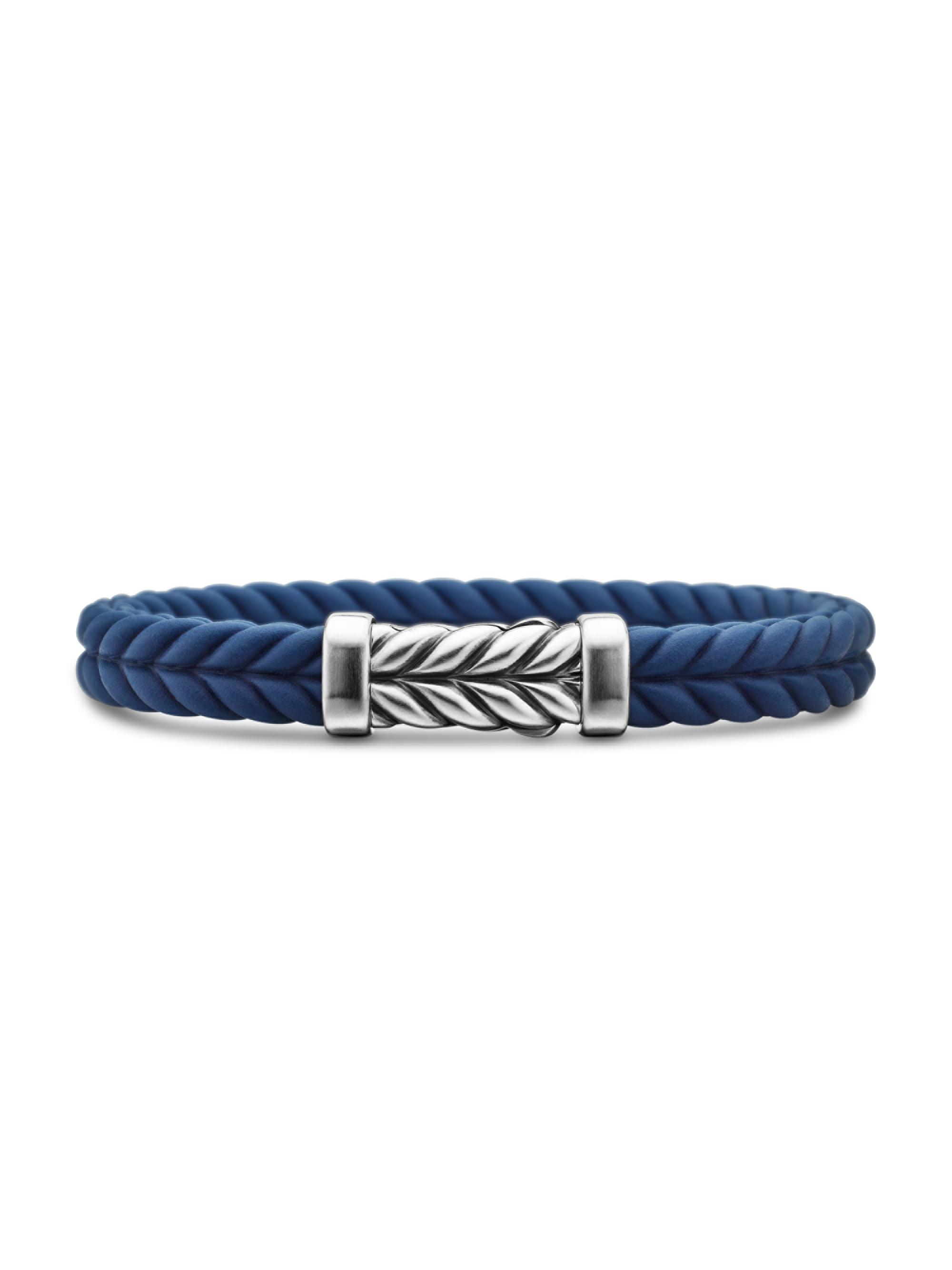 David Yurman Men's Chevron Bracelet in Brown Rubber - Blue