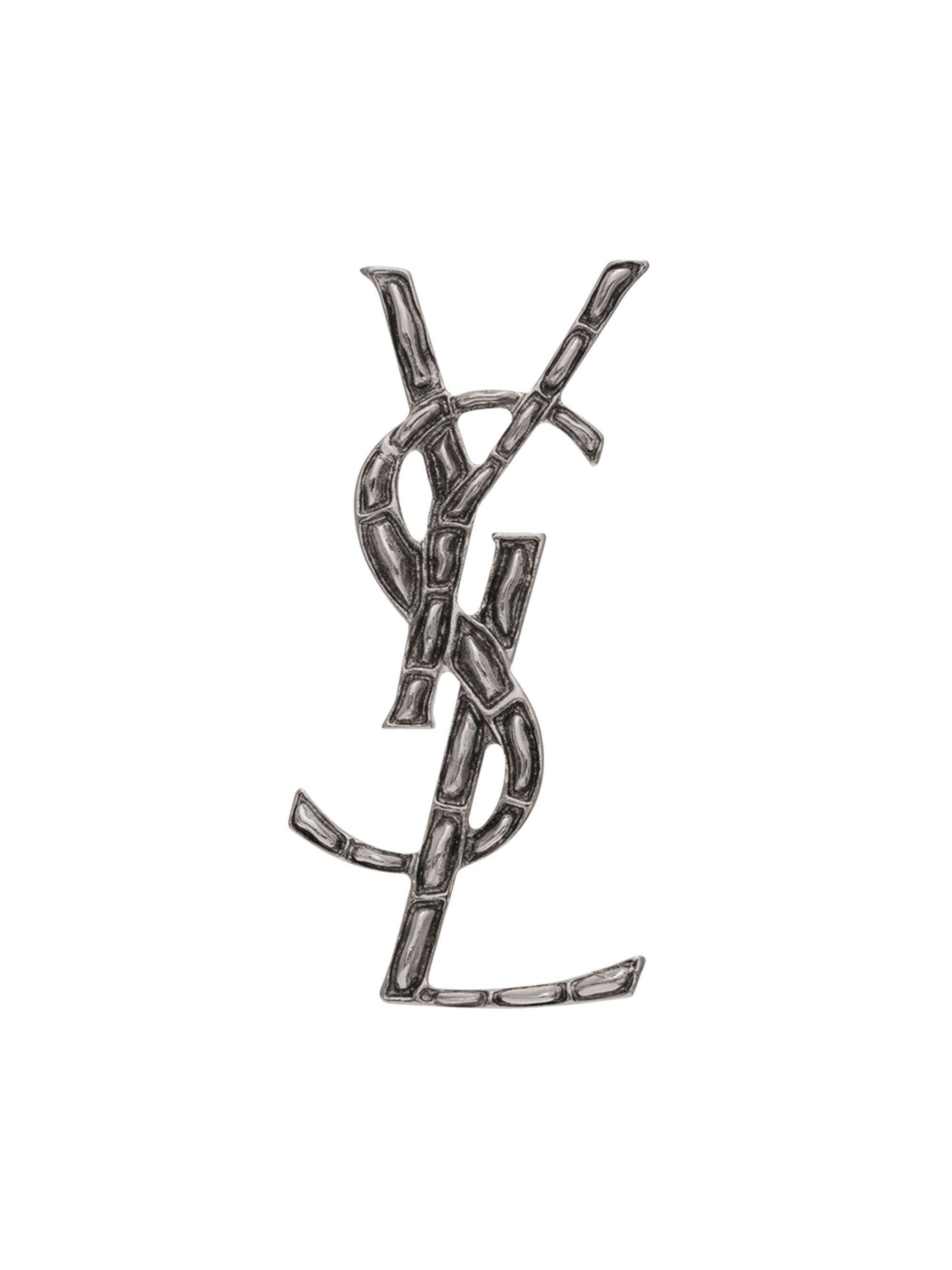 Saint Laurent Women's Silvertone Textured Logo Brooch - Silvertone