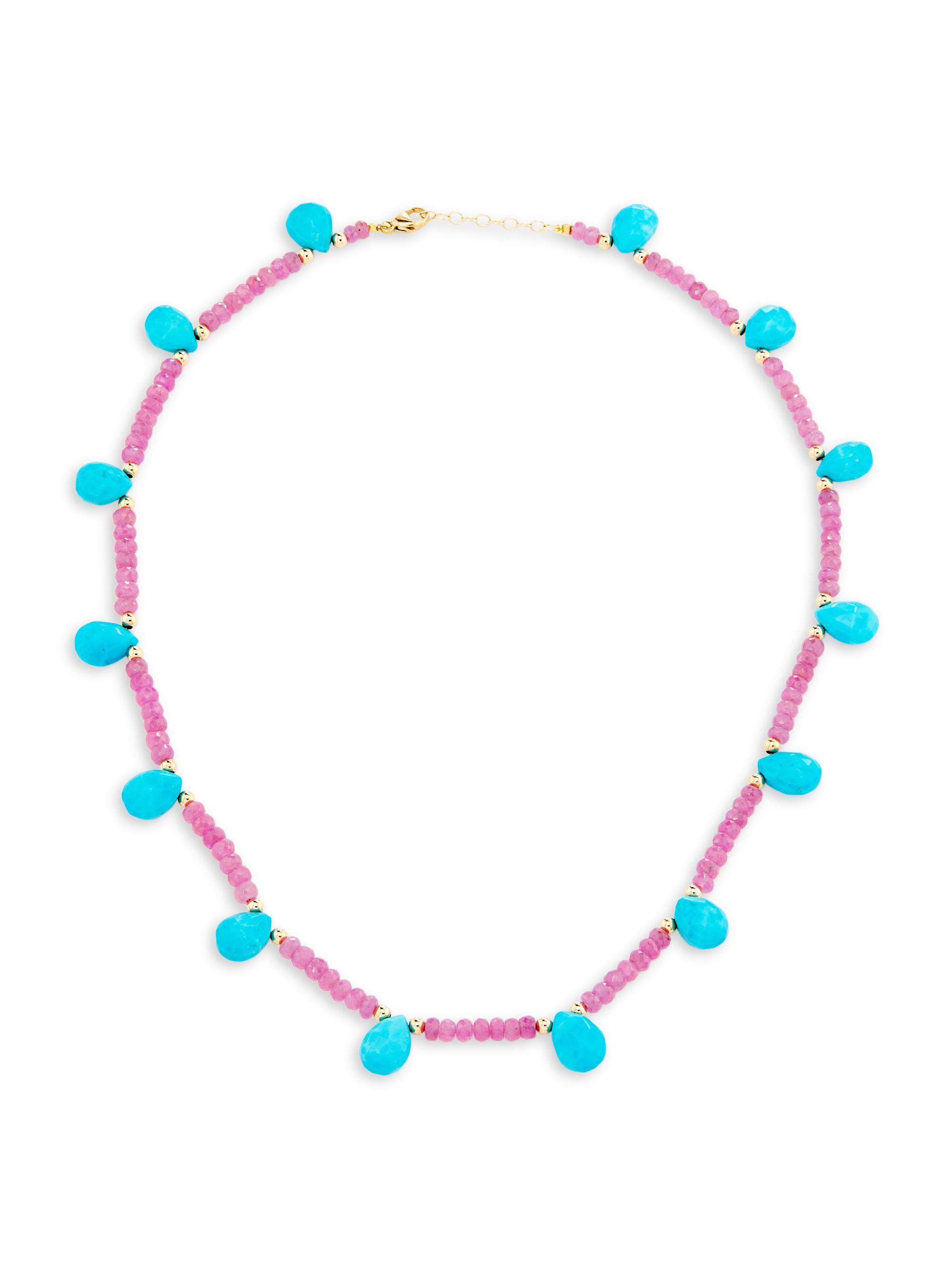 Jia Jia Women's Arizona Candy 14K Yellow Gold, Pink Sapphire & Turquoise Beaded Necklace - Pink Turquoise