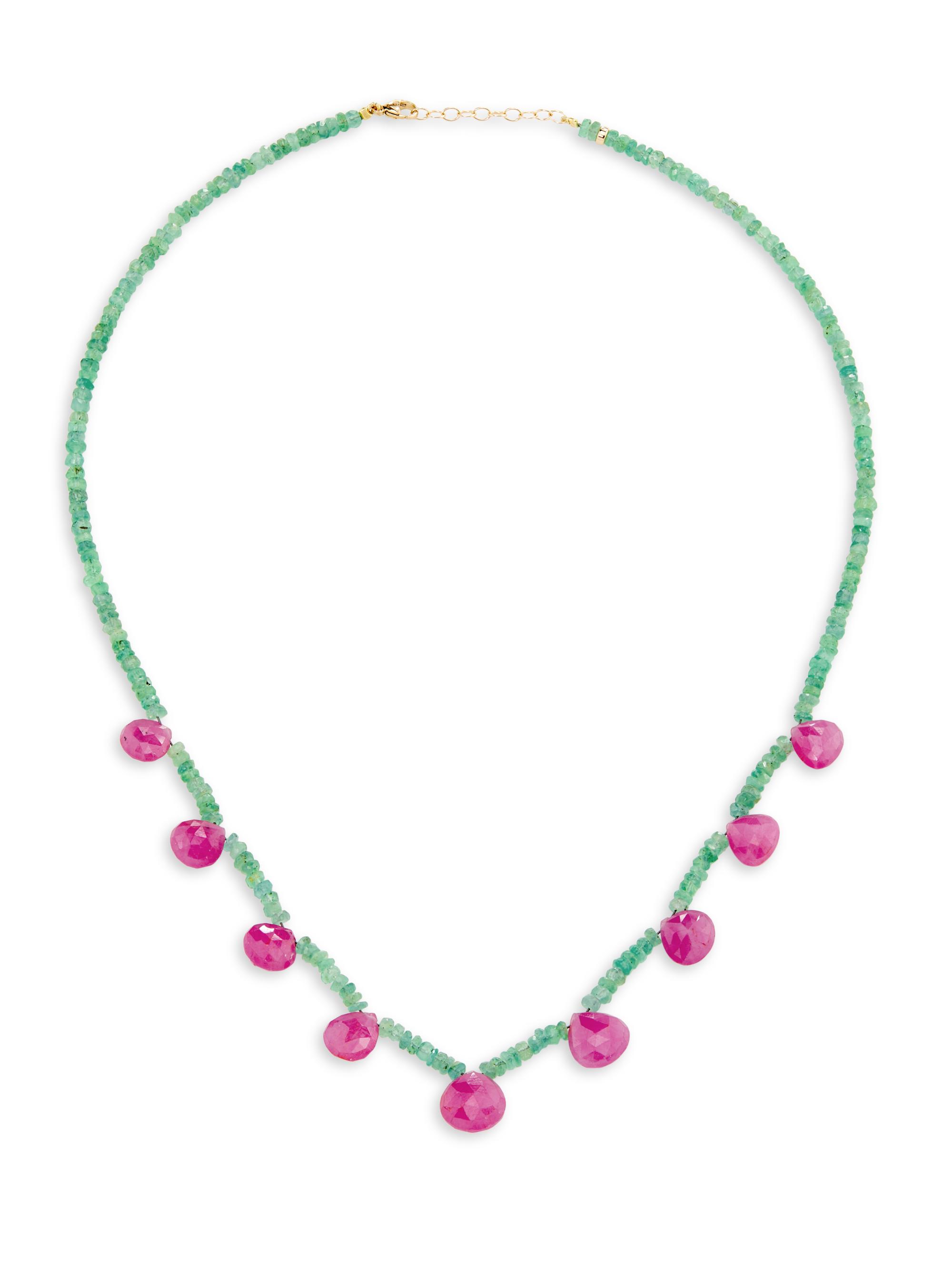 Jia Jia Women's Arizona Candy 14K Yellow Gold, Emerald & Ruby Drop Necklace - Emerald Ruby