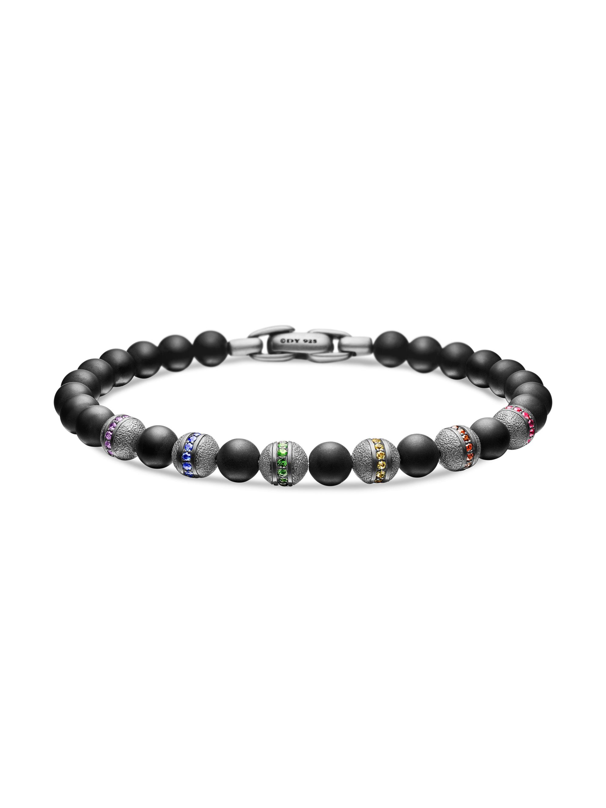 David Yurman Men's Spiritual Beads Rainbow Bracelet with Black Onyx, Pavé Sapphires and Tsavorites - Black Onyx