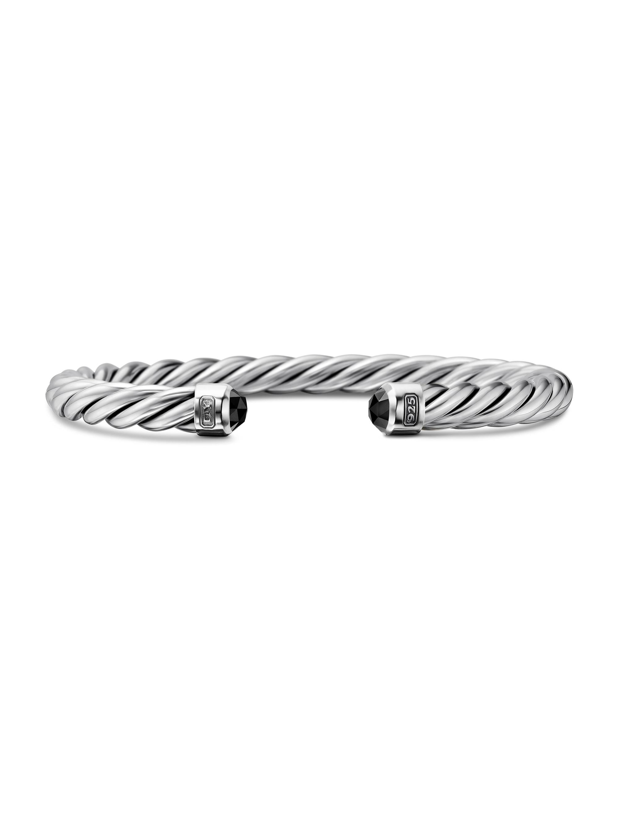 David Yurman Men's Cable Cuff Bracelet in Sterling Silver - Black Diamond