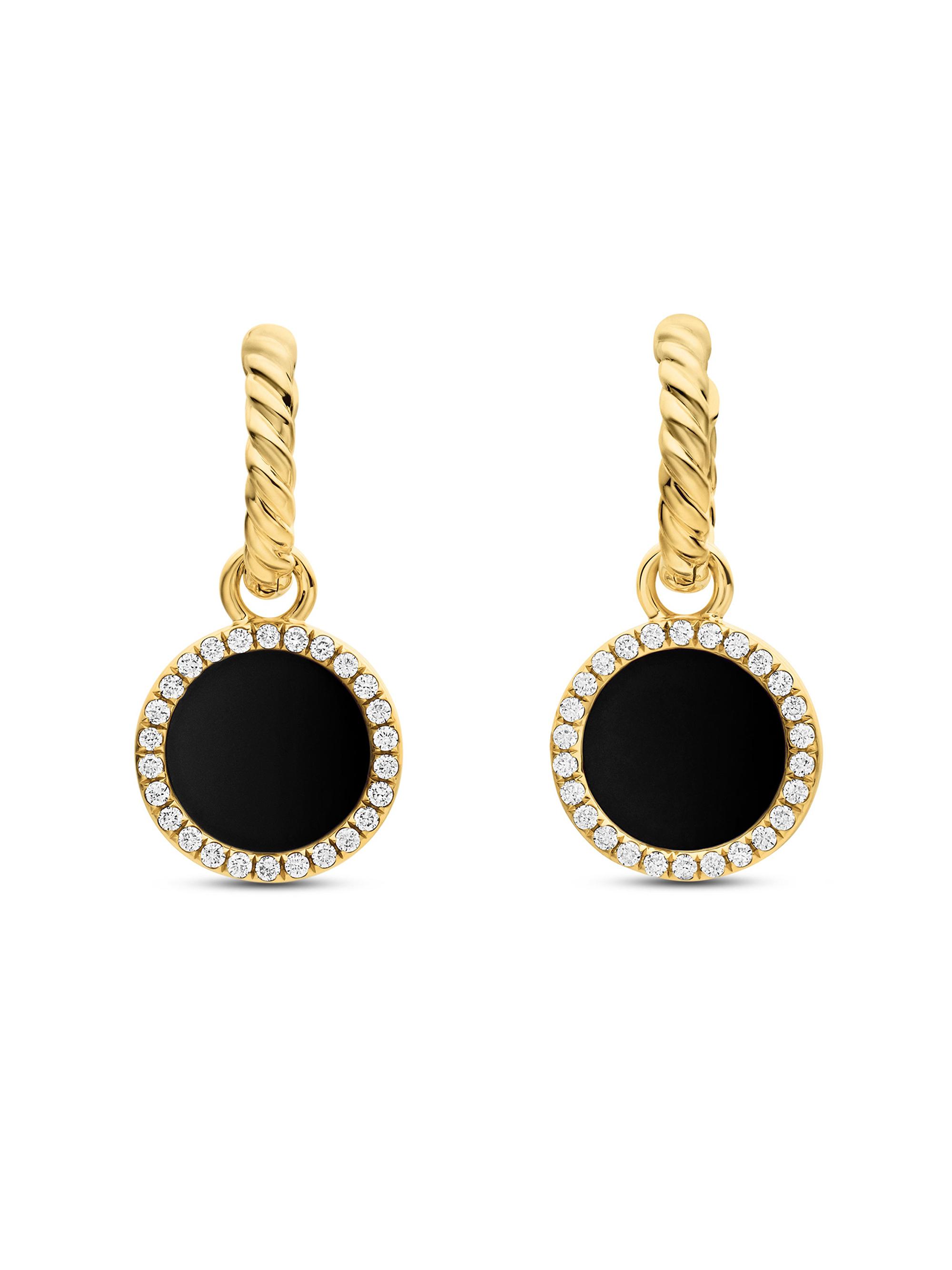 David Yurman Women's Petite DY Elements Drop Earrings in 18K Yellow Gold with Pavé Diamonds - Black Onyx