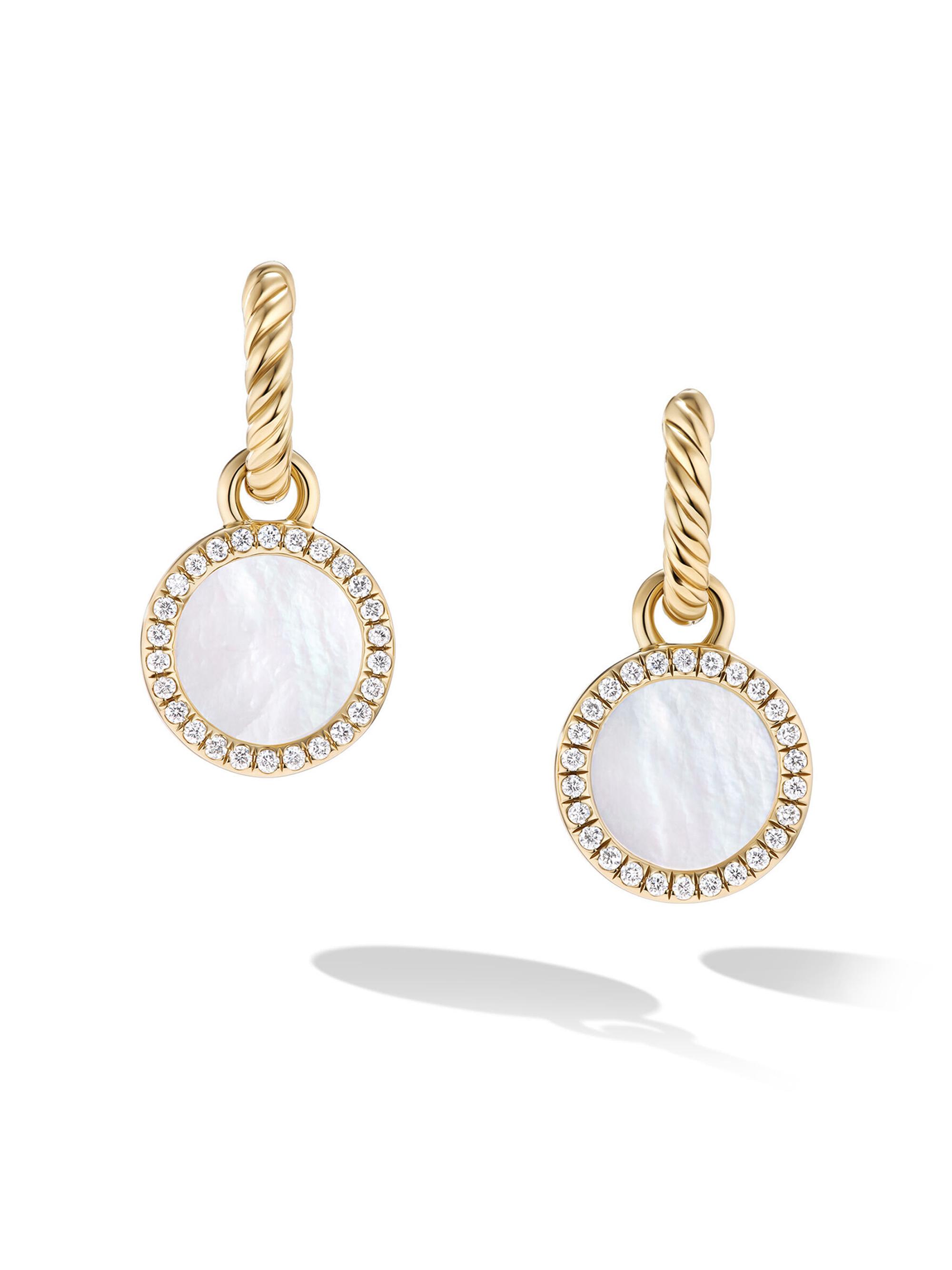 David Yurman Women's Petite DY Elements Drop Earrings in 18K Yellow Gold with Pavé Diamonds - Mother Of Pearl