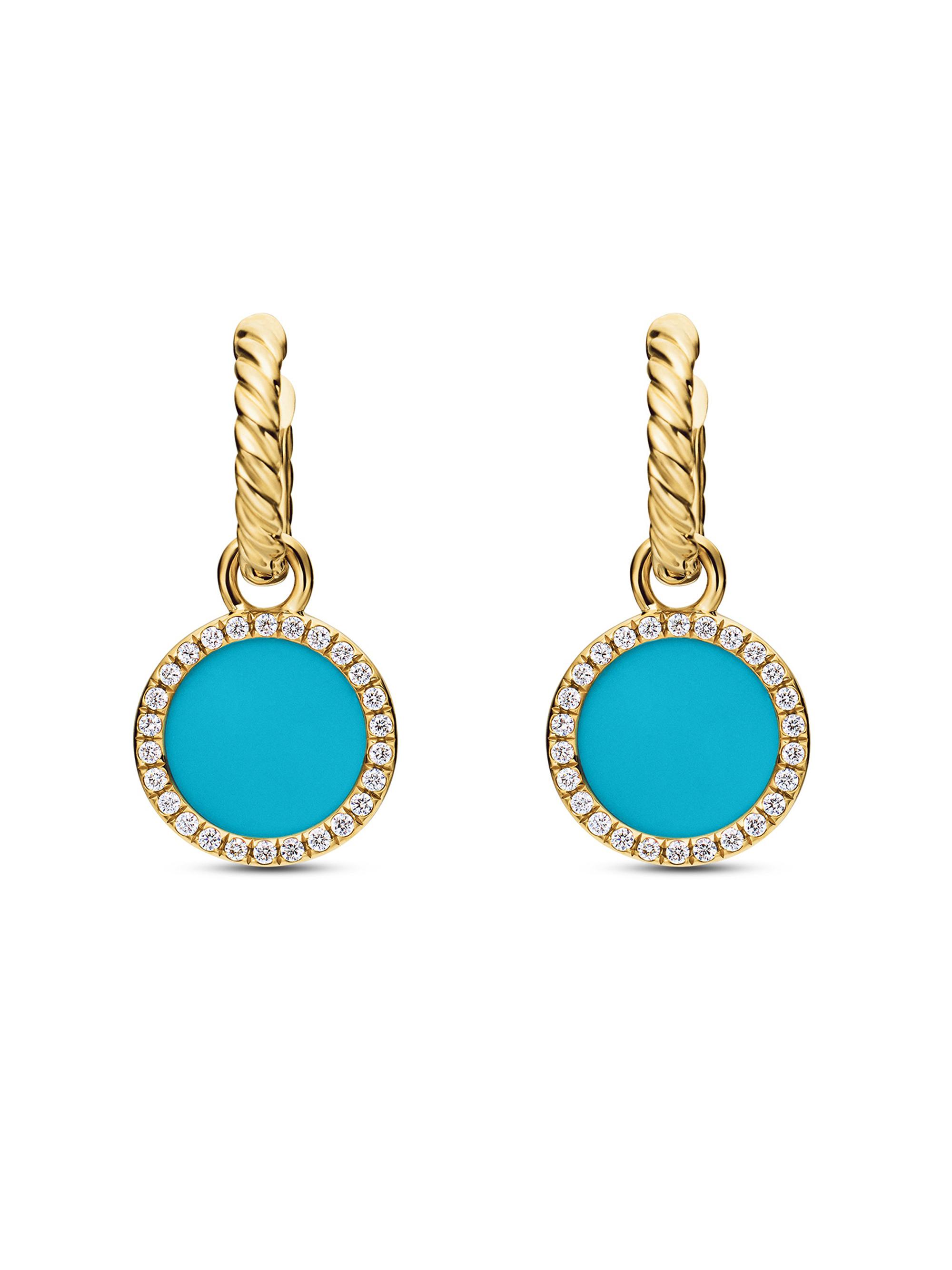 David Yurman Women's Petite DY Elements Drop Earrings in 18K Yellow Gold with Pavé Diamonds - Turquoise