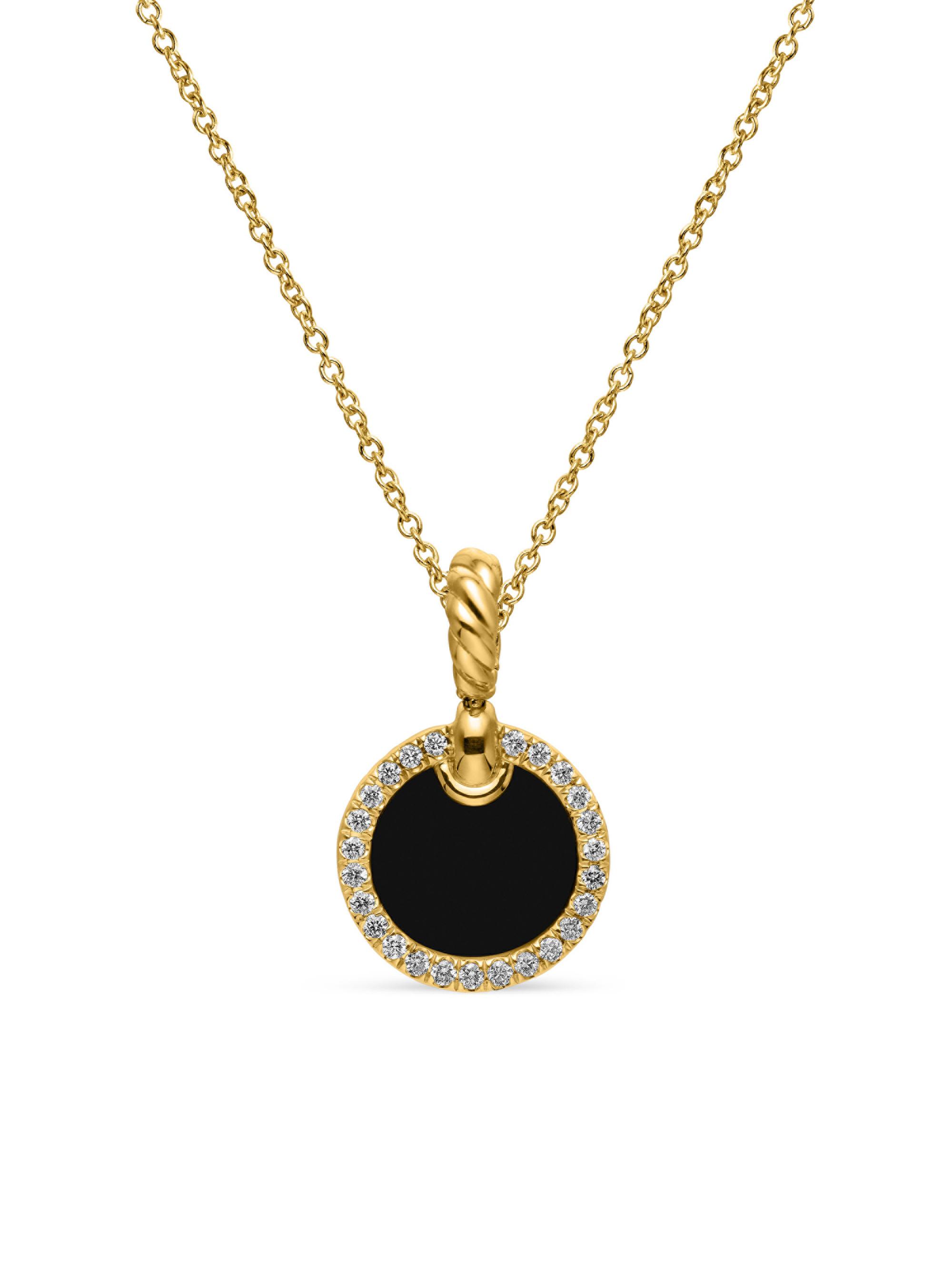 David Yurman Women's Petite Elements Pendant Necklace in 18K Yellow Gold with Pavé Diamonds - Black Onyx