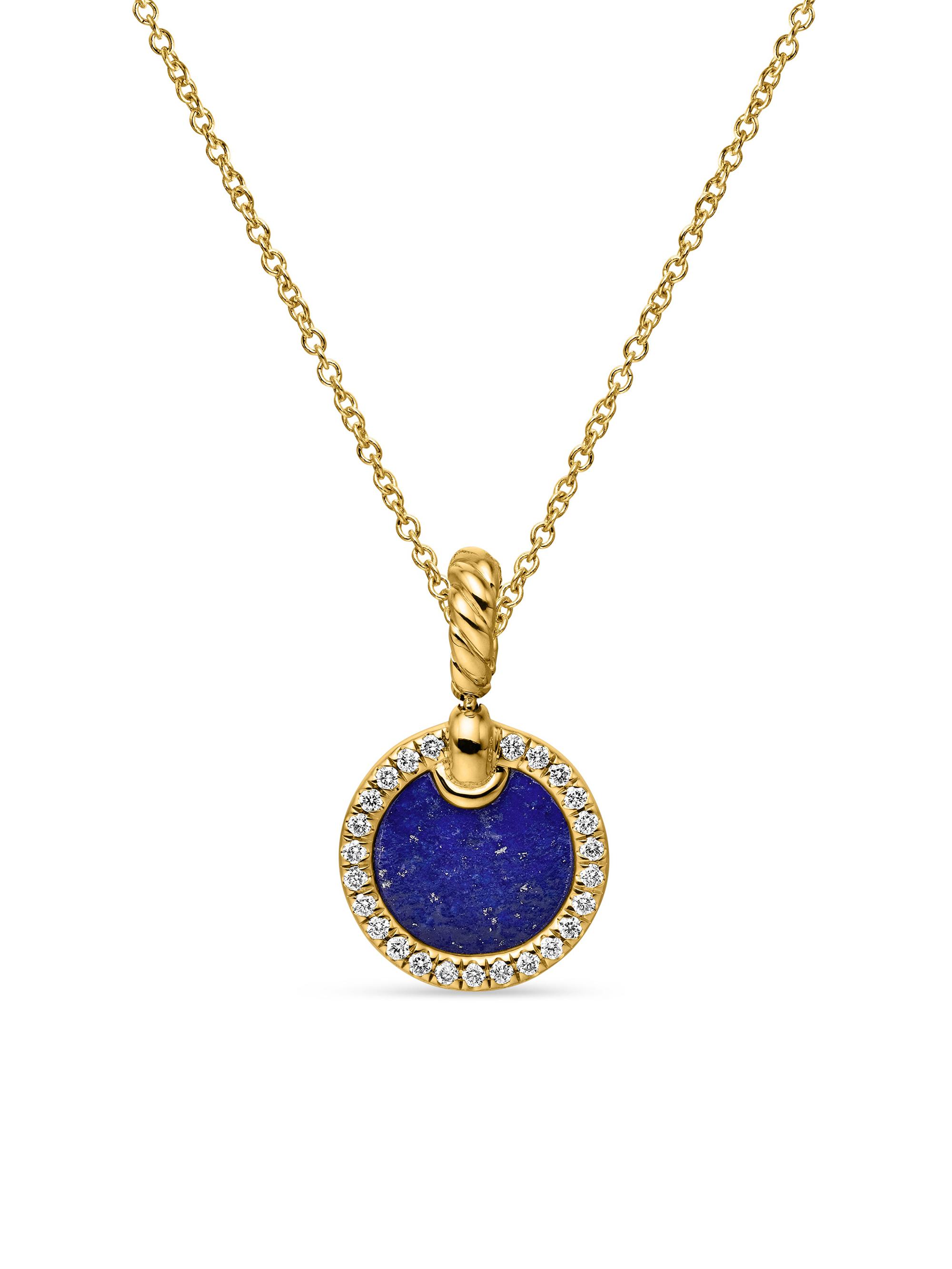 David Yurman Women's Petite Elements Pendant Necklace in 18K Yellow Gold with Pavé Diamonds - Lapis Lazuli