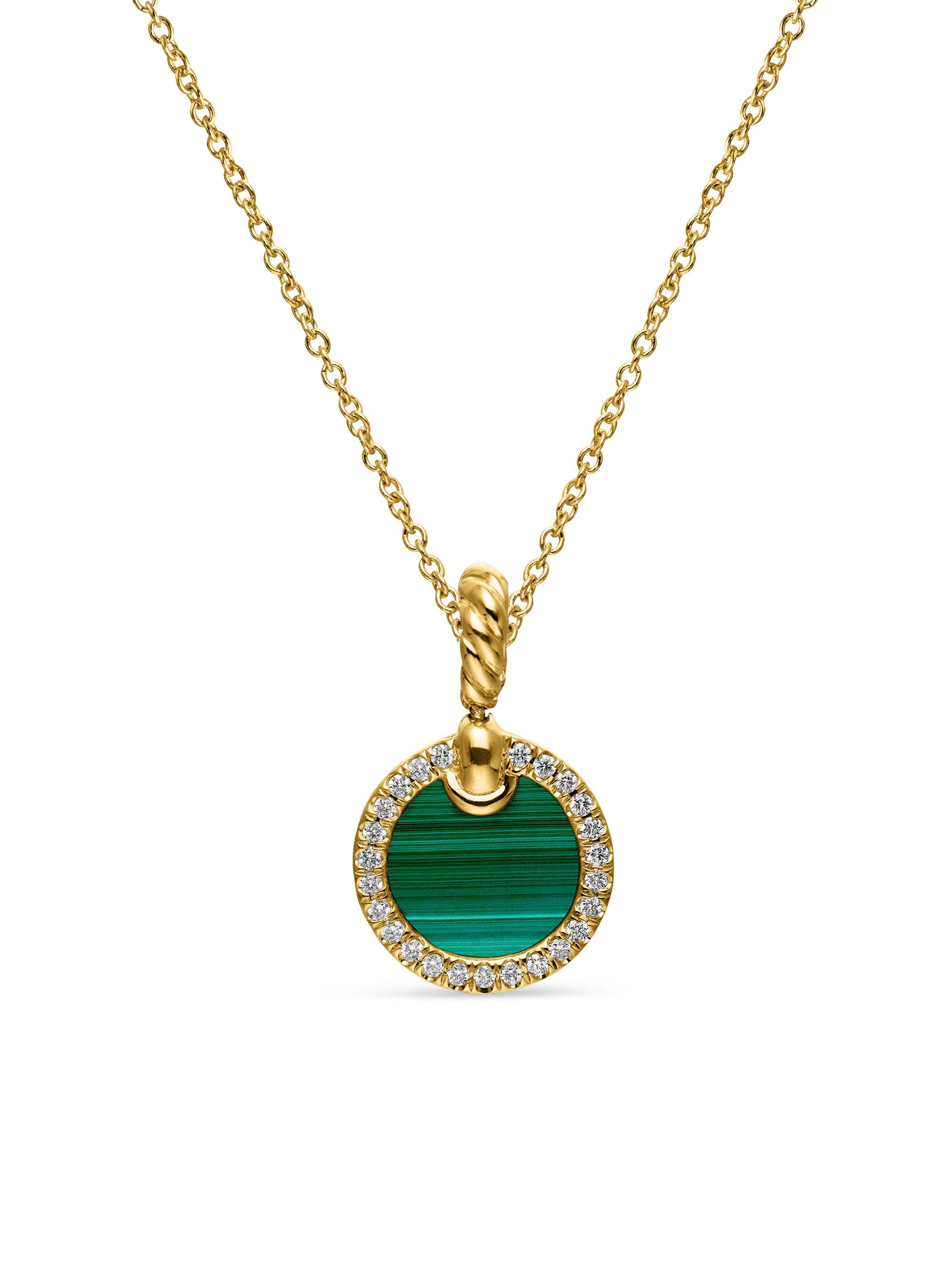 David Yurman Women's Petite Elements Pendant Necklace in 18K Yellow Gold with Pavé Diamonds - Malachite