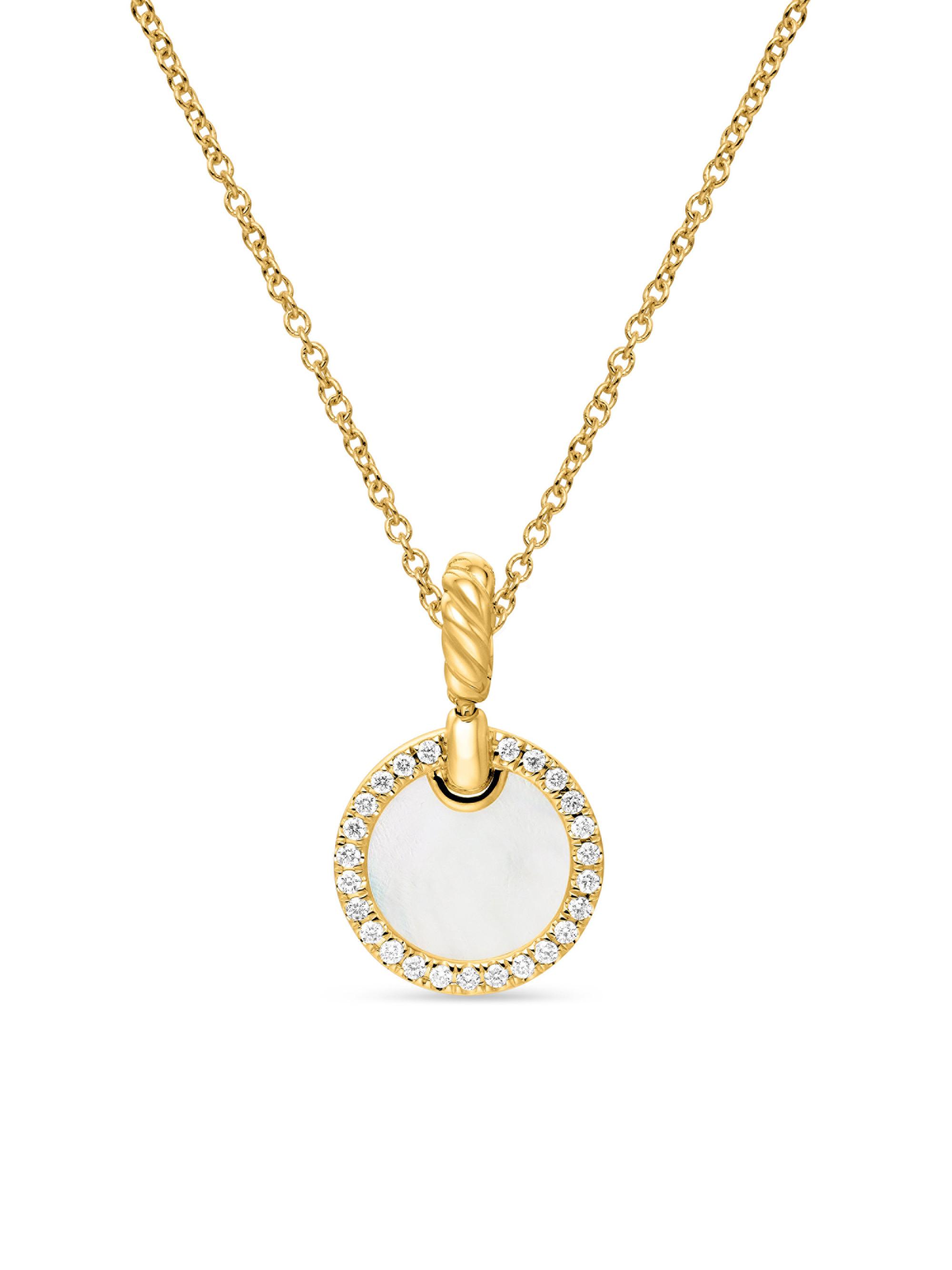 David Yurman Women's Petite Elements Pendant Necklace in 18K Yellow Gold with Pavé Diamonds - Mother Of Pearl