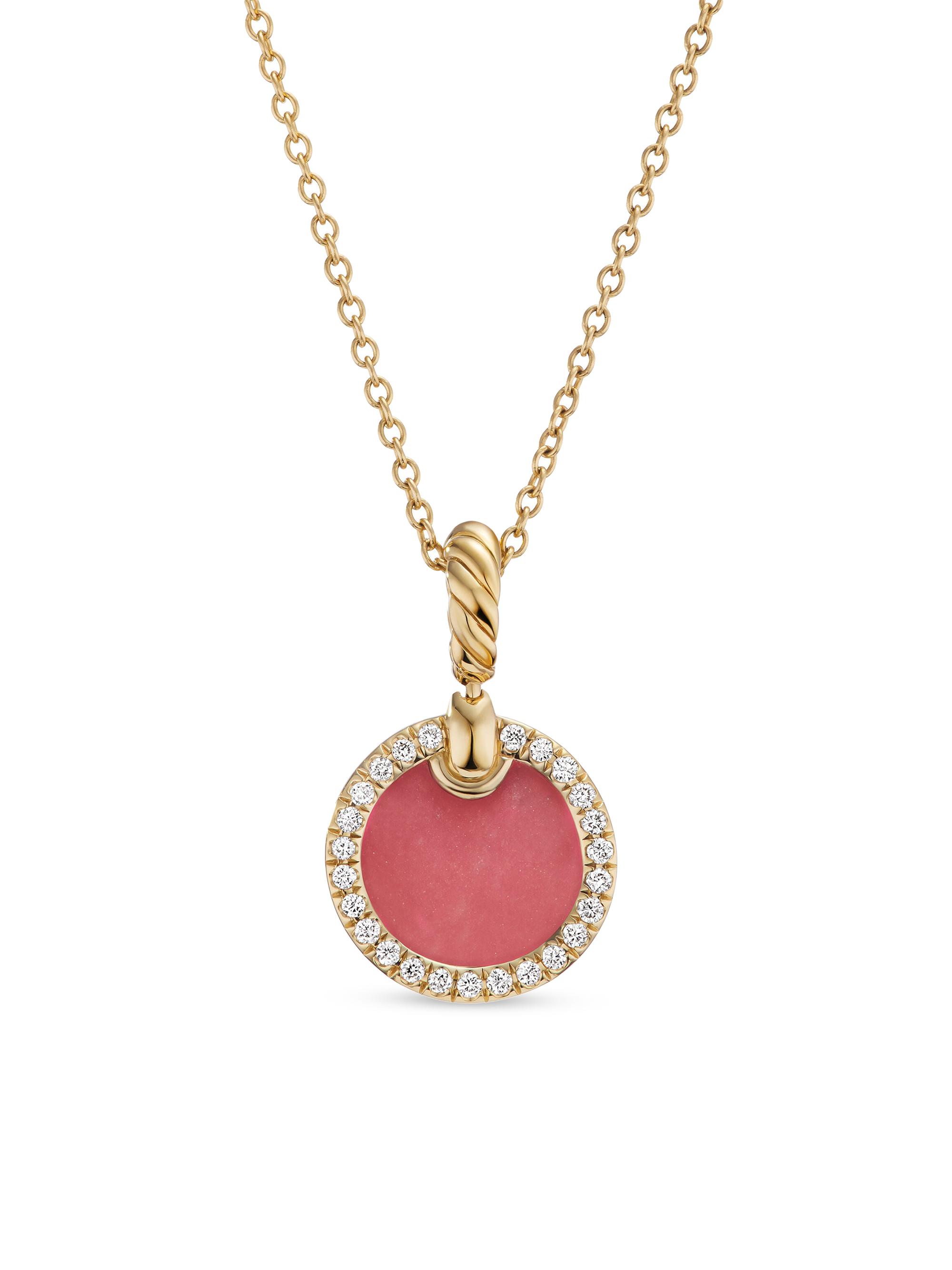 David Yurman Women's Petite Elements Pendant Necklace in 18K Yellow Gold with Pavé Diamonds - Rhodonite