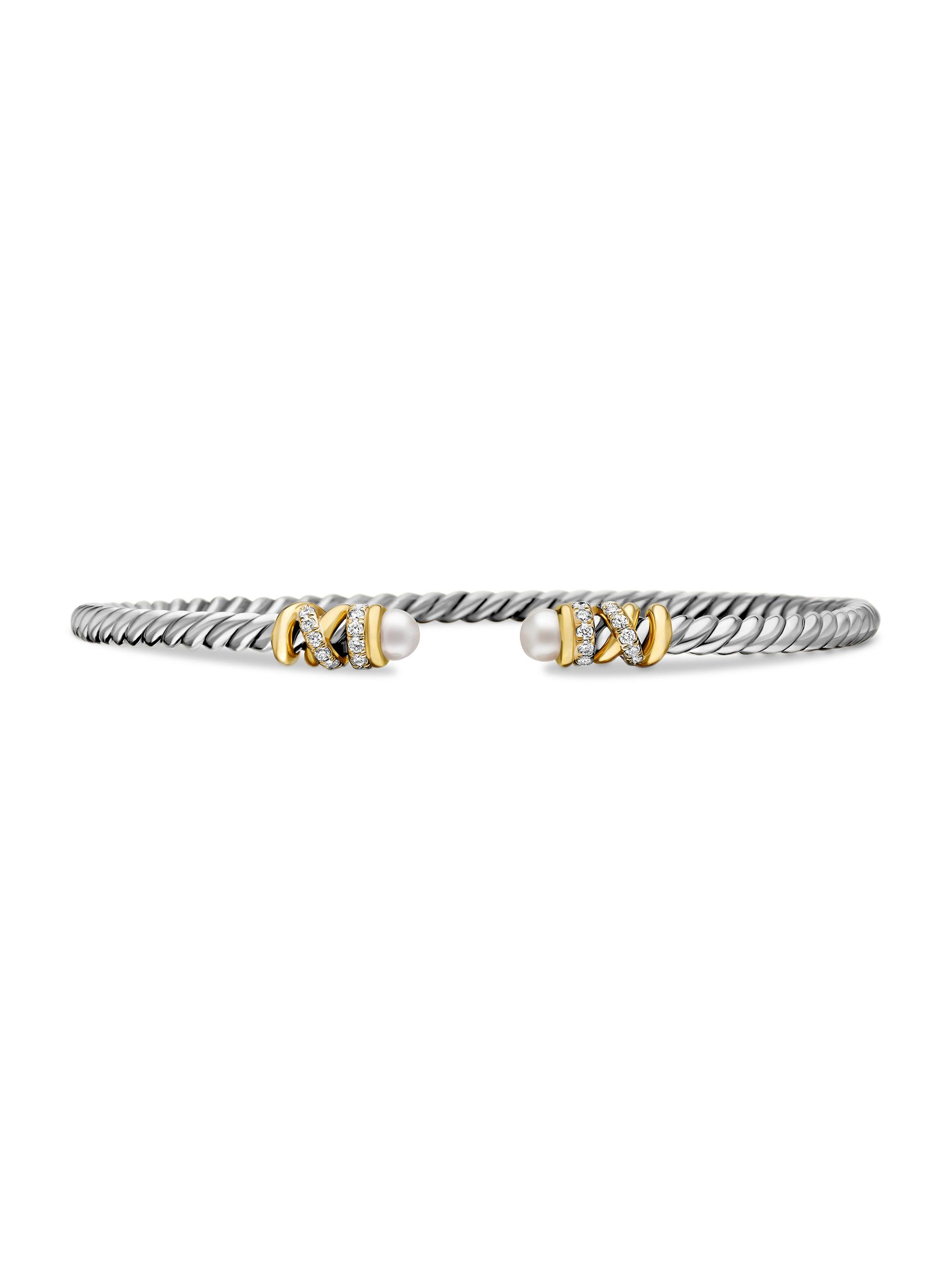 David Yurman Women's Petite Helena Color Bracelet with 18K Yellow Gold and Pavé Diamonds - Pearl