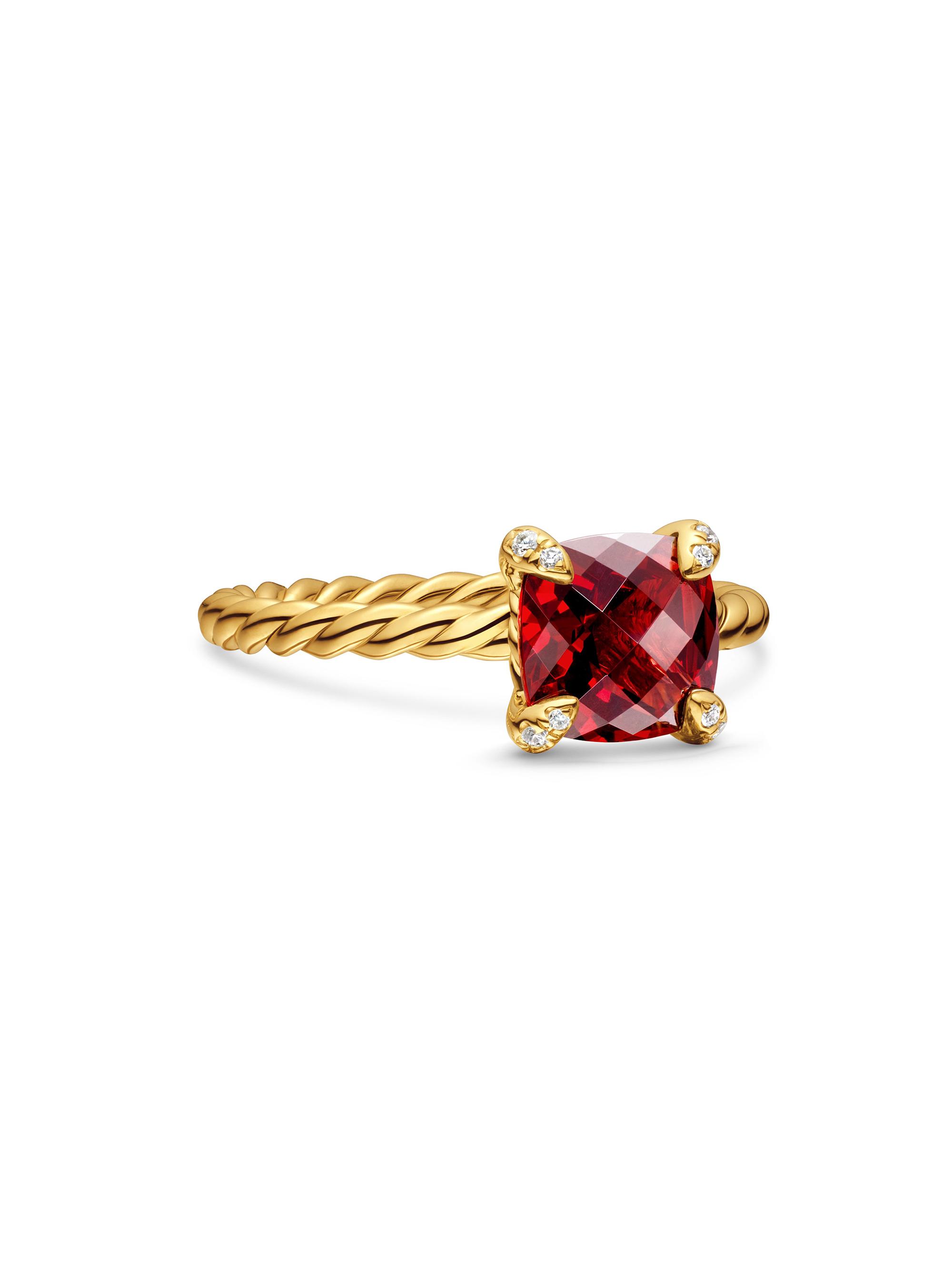 David Yurman Women's Chatelaine Ring in 18K Yellow Gold with Pavé Diamonds - Garnet