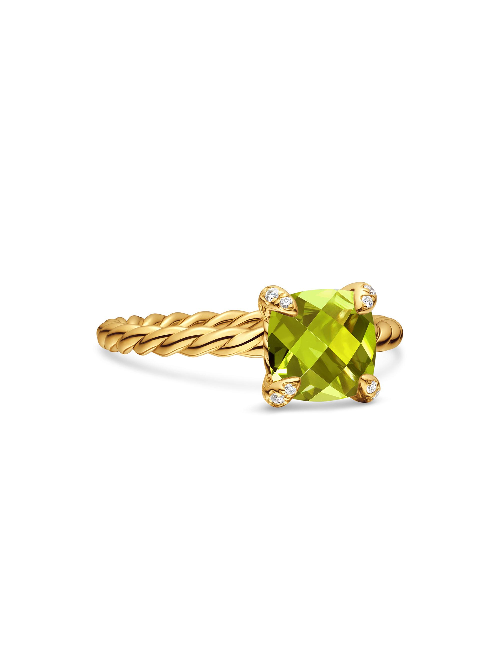 David Yurman Women's Chatelaine Ring in 18K Yellow Gold with Pavé Diamonds - Peridot