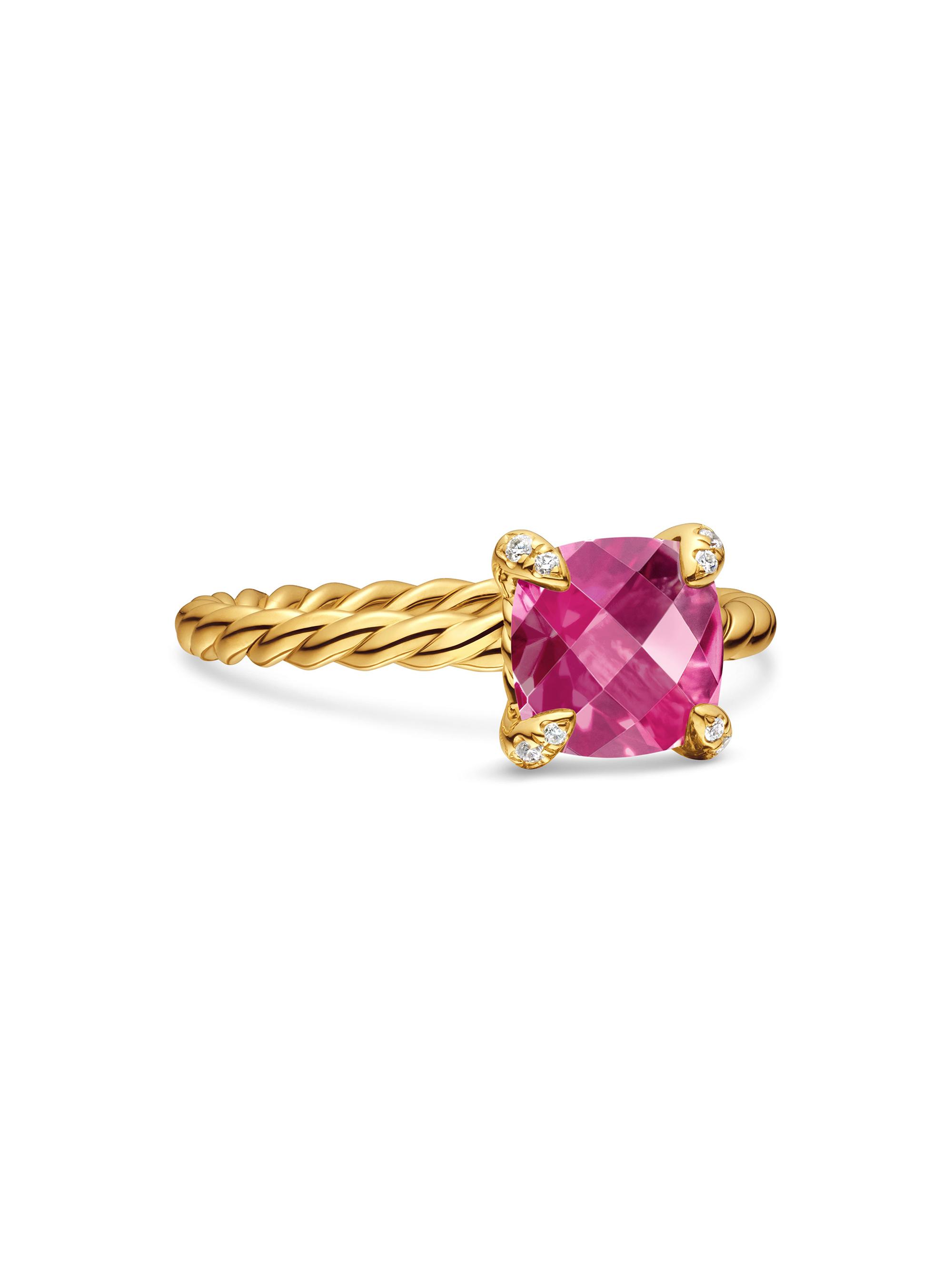 David Yurman Women's Chatelaine Ring in 1K Yellow Gold with Pavé Diamonds - Pink Tourmaline