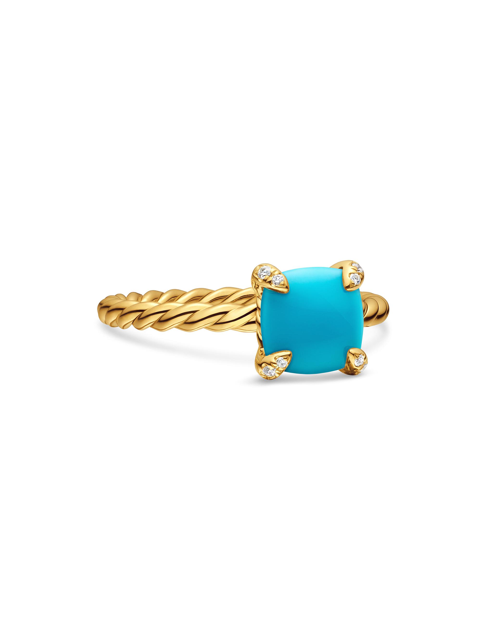 David Yurman Women's Chatelaine Ring in 18K Yellow Gold with Pavé Diamonds - Turquoise