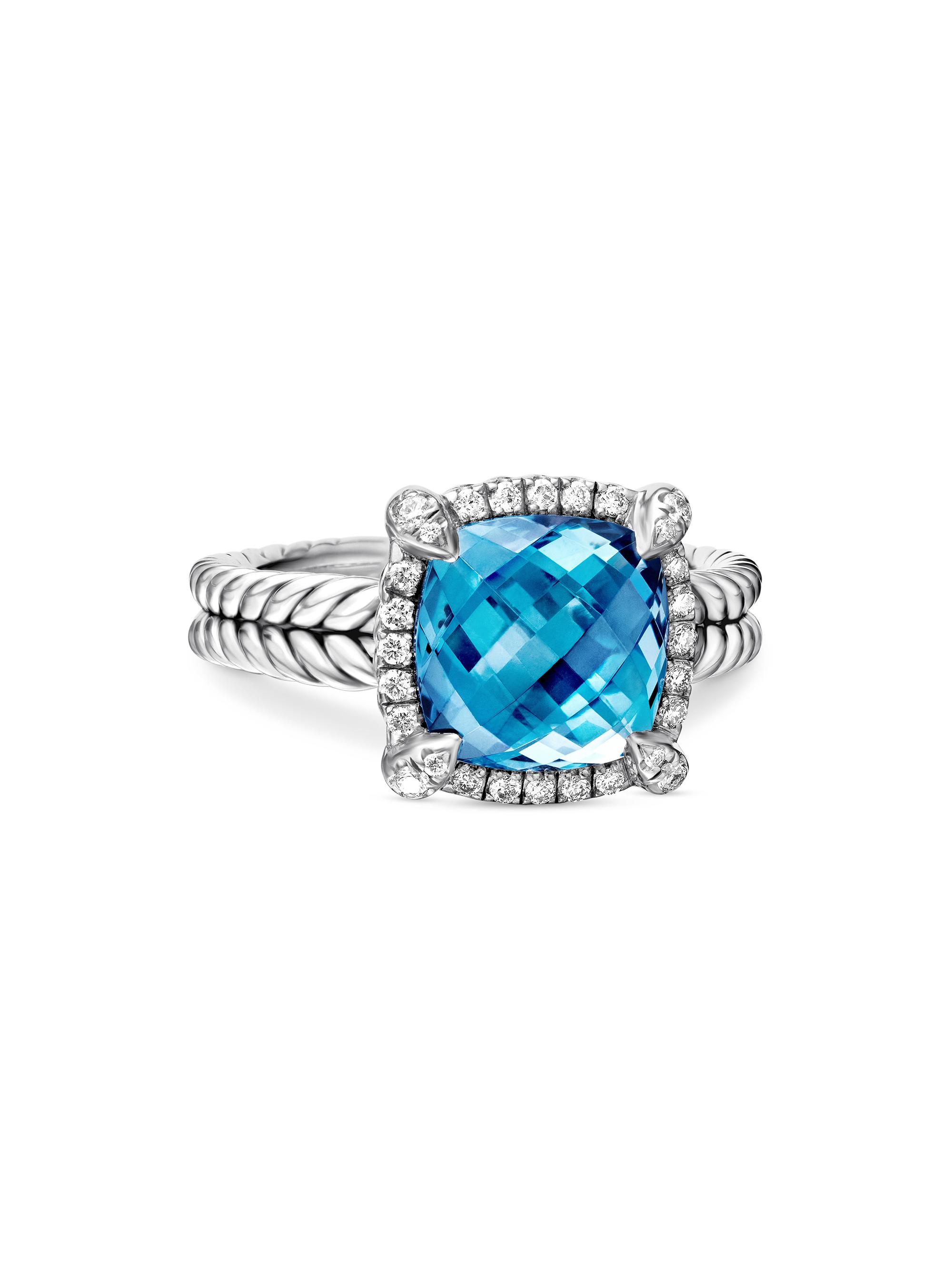 David Yurman Women's Chatelaine Pavé Bezel Ring with Diamonds - Hampton Blue Topaz