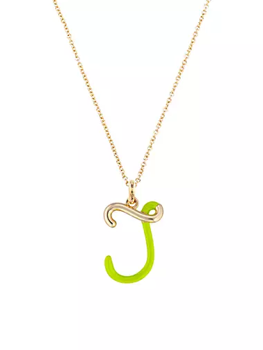 Save The Colors 9K Gold & Lime Green Enamel Letter Necklace