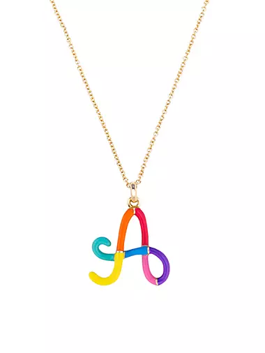 Save The Colors 9K Gold & Rainbow Enamel Letter Necklace