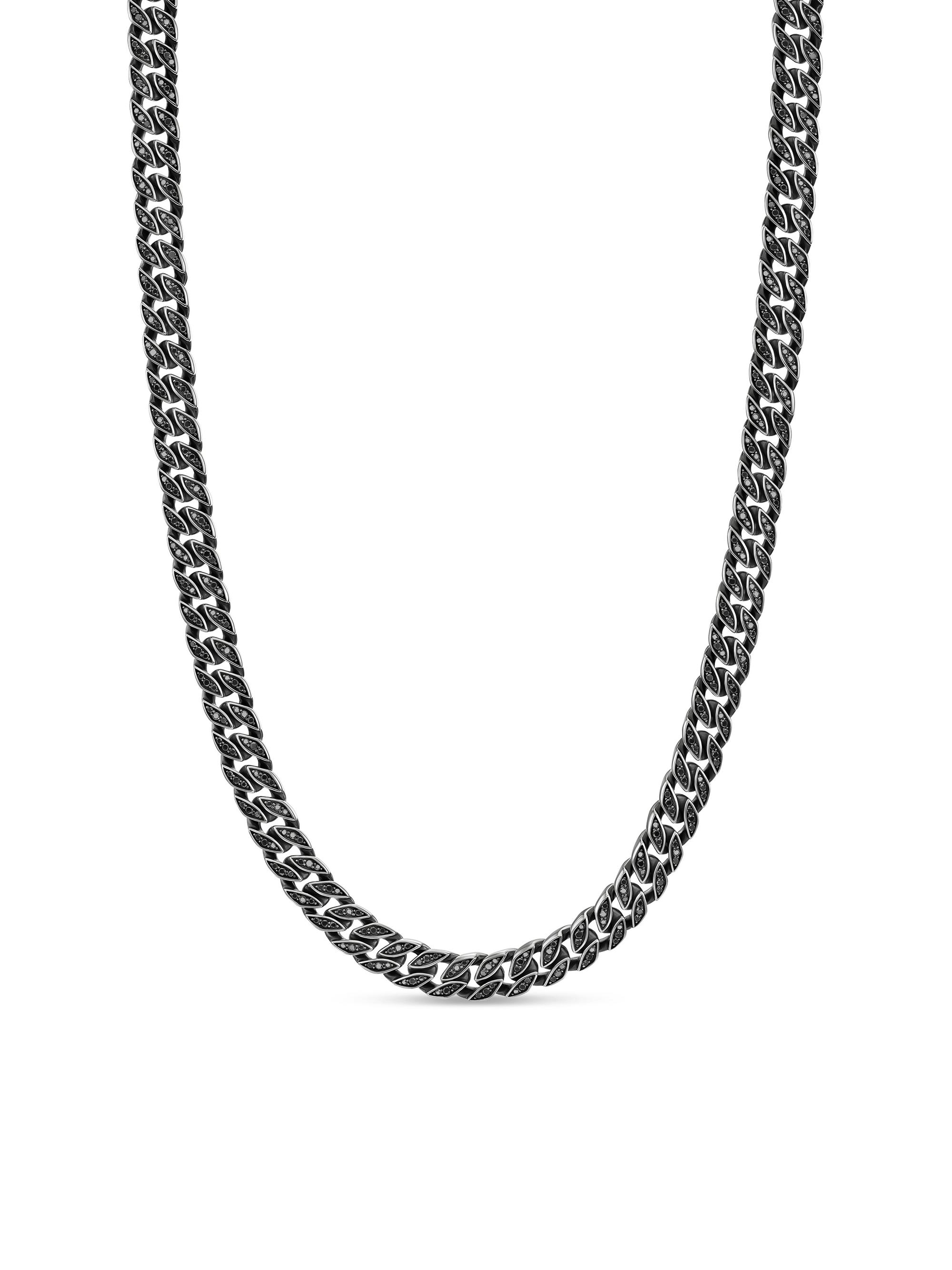 David Yurman Men's Curb Chain Necklace in Sterling Silver - Black Diamond