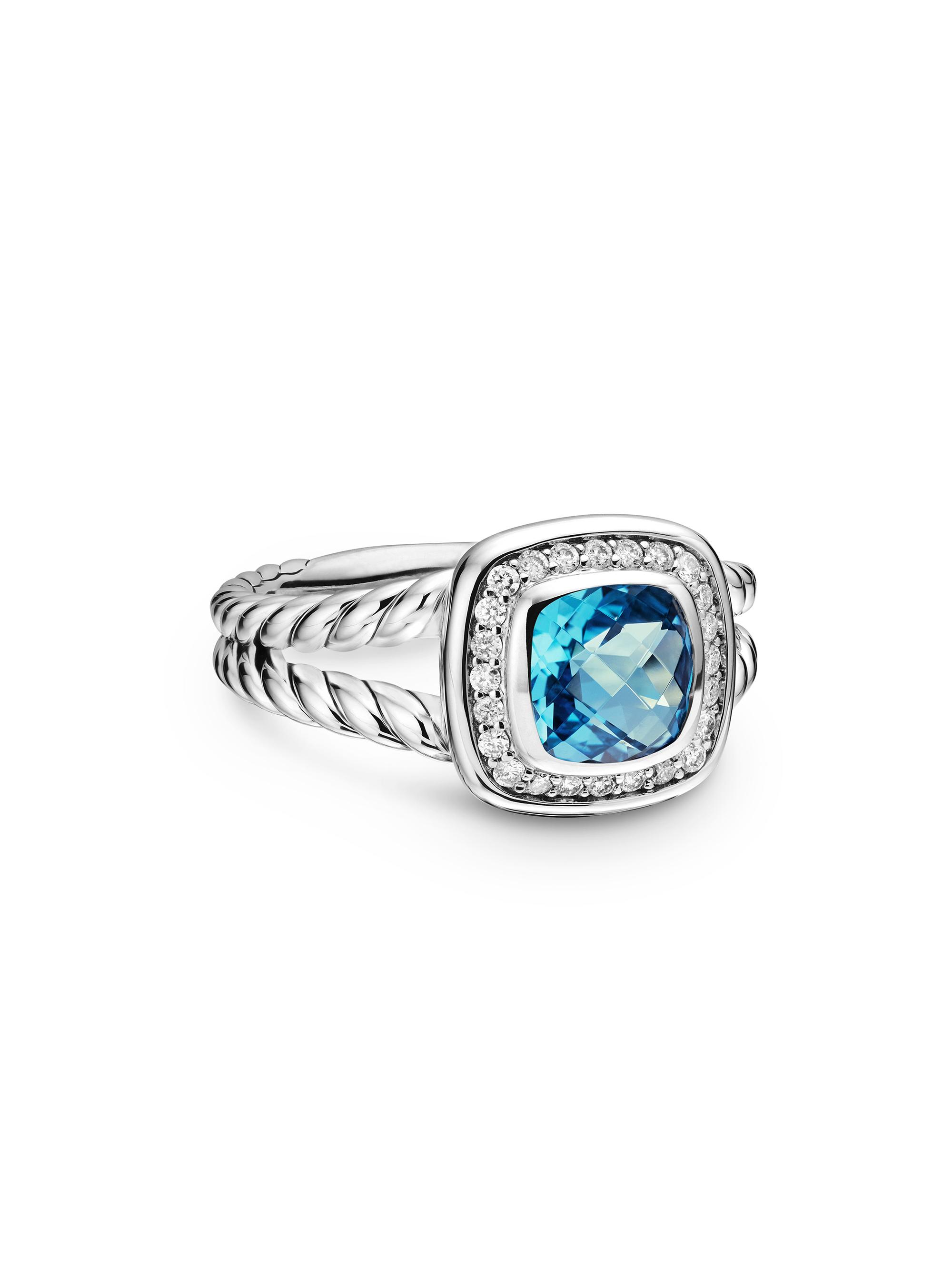 David Yurman Women's Petite Albion Ring With Pavé Diamonds - Blue Topaz