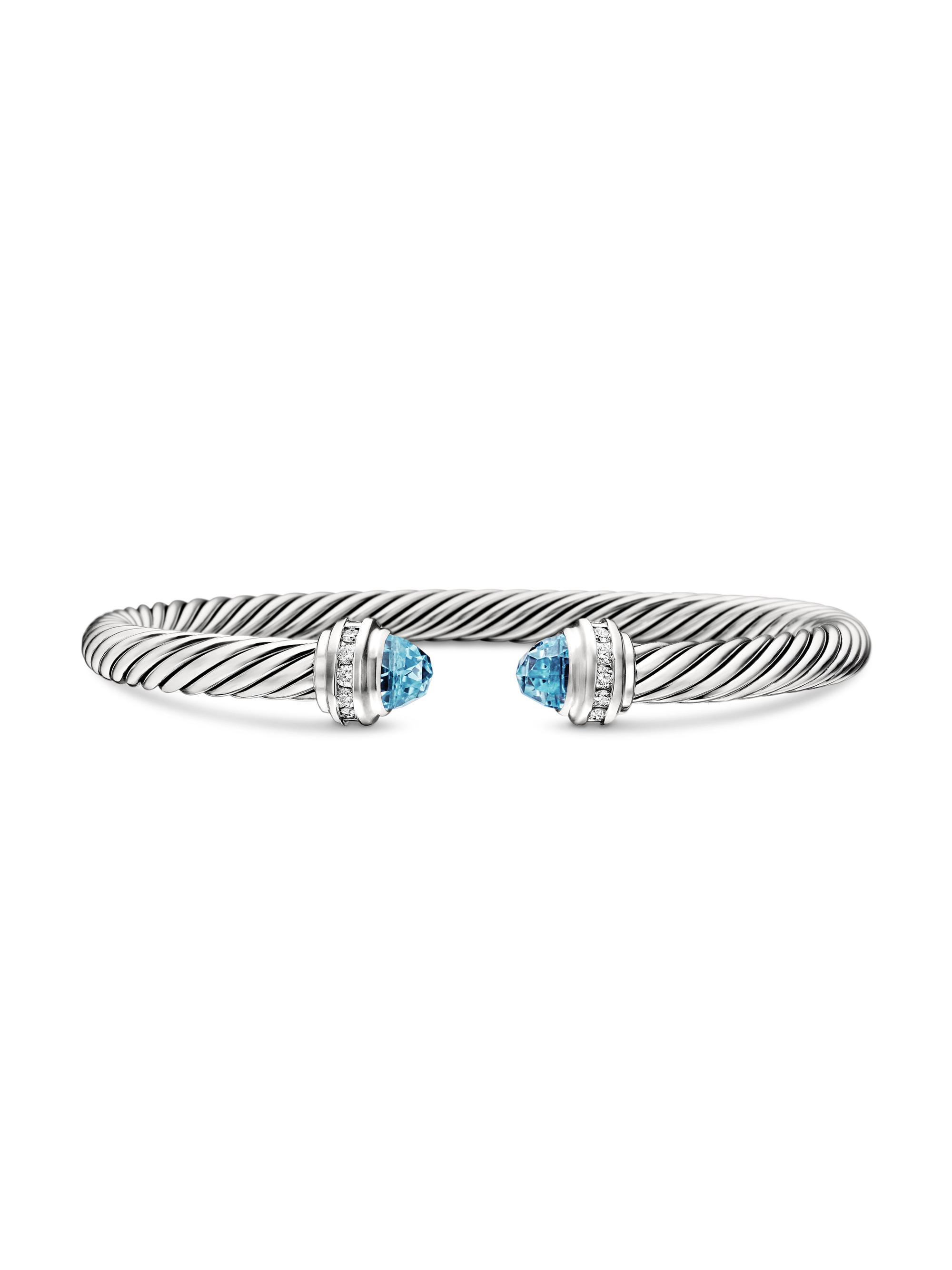 David Yurman Women's Cable Classics Princess Bracelet with Pavé Diamonds - Blue Topaz