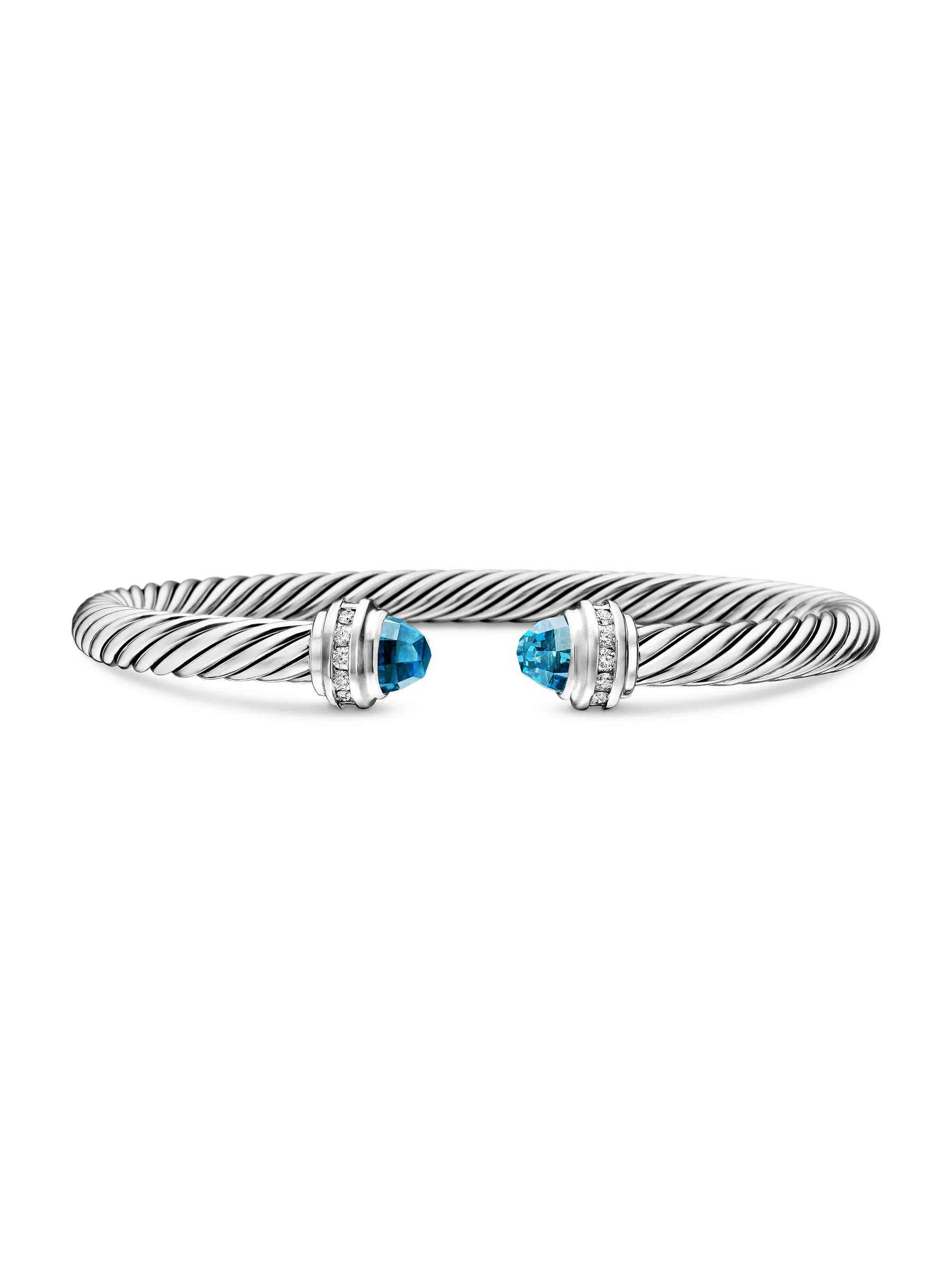 David Yurman Women's Cable Classics Princess Bracelet with Pavé Diamonds - Hampton Blue Topaz