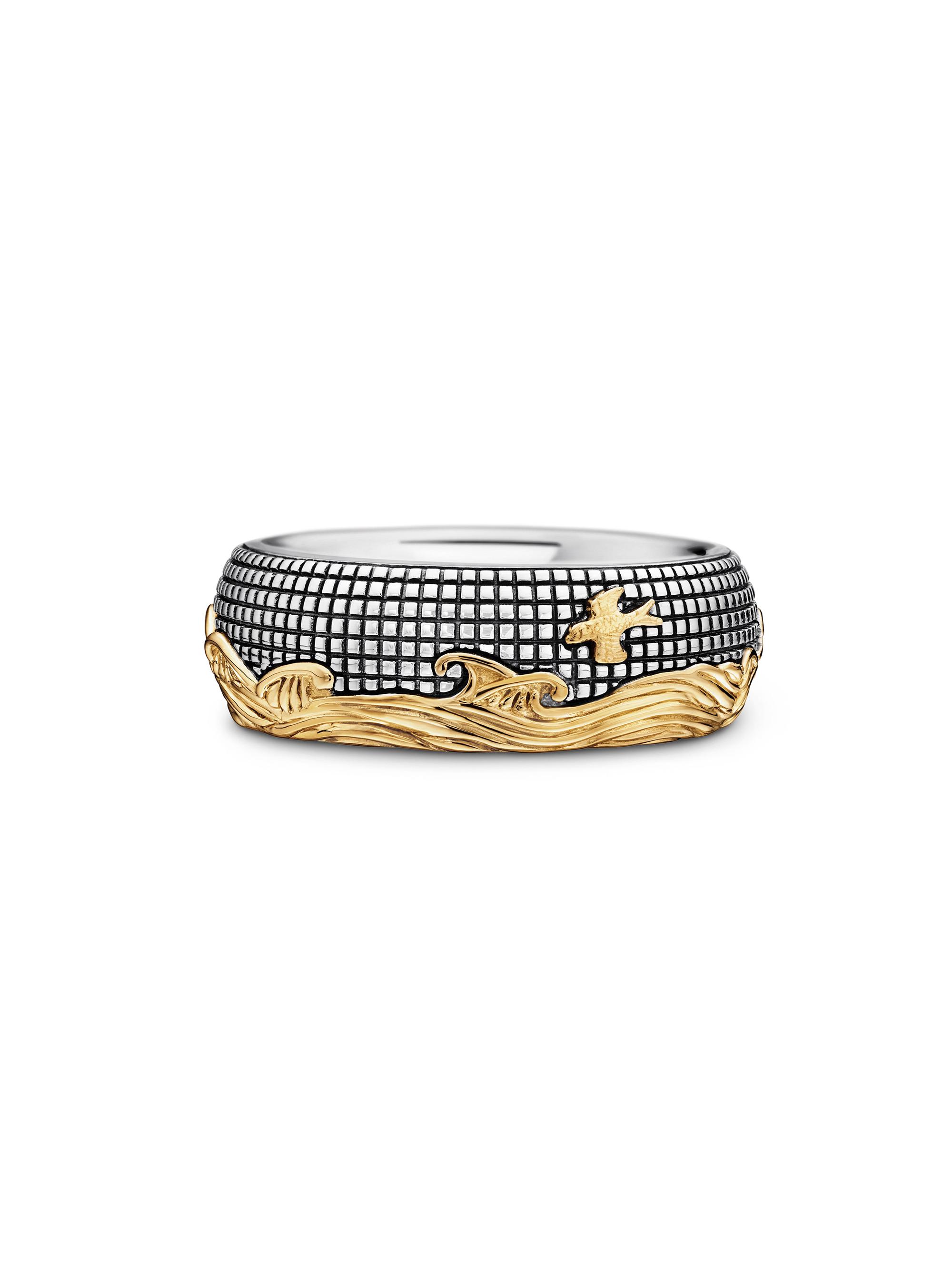 David Yurman Men's Waves Band Ring with 18K Yellow Gold and Sterling Silver - Silver