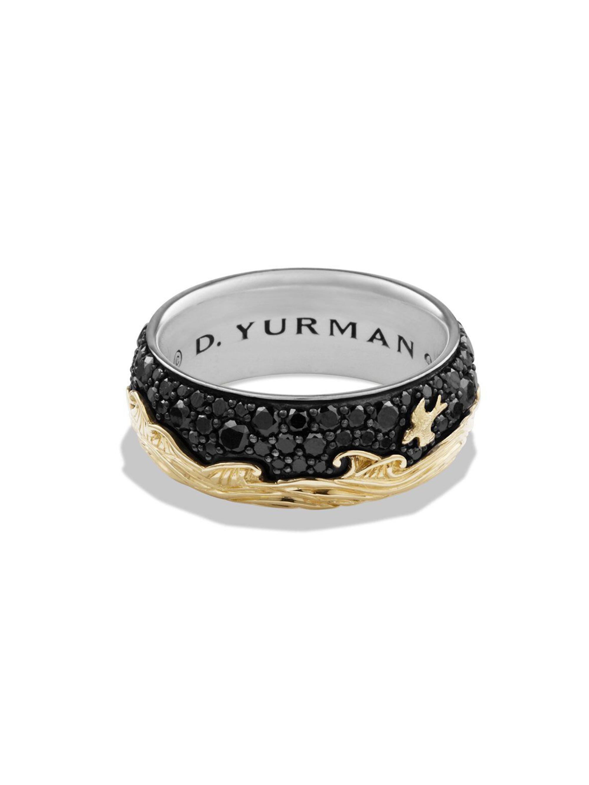 David Yurman Men's Waves Band Ring in Sterling Silver - Black