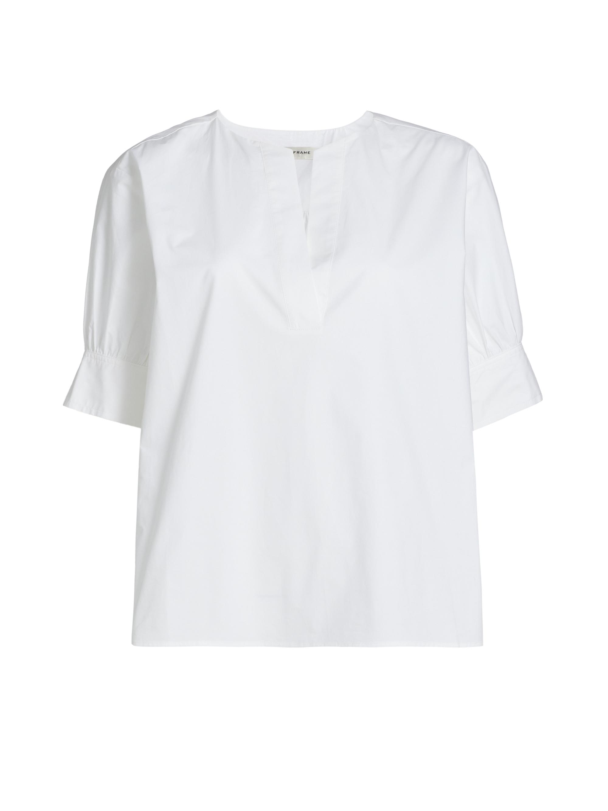 Frame Women's Cotton Poplin Split-Neck Top - White