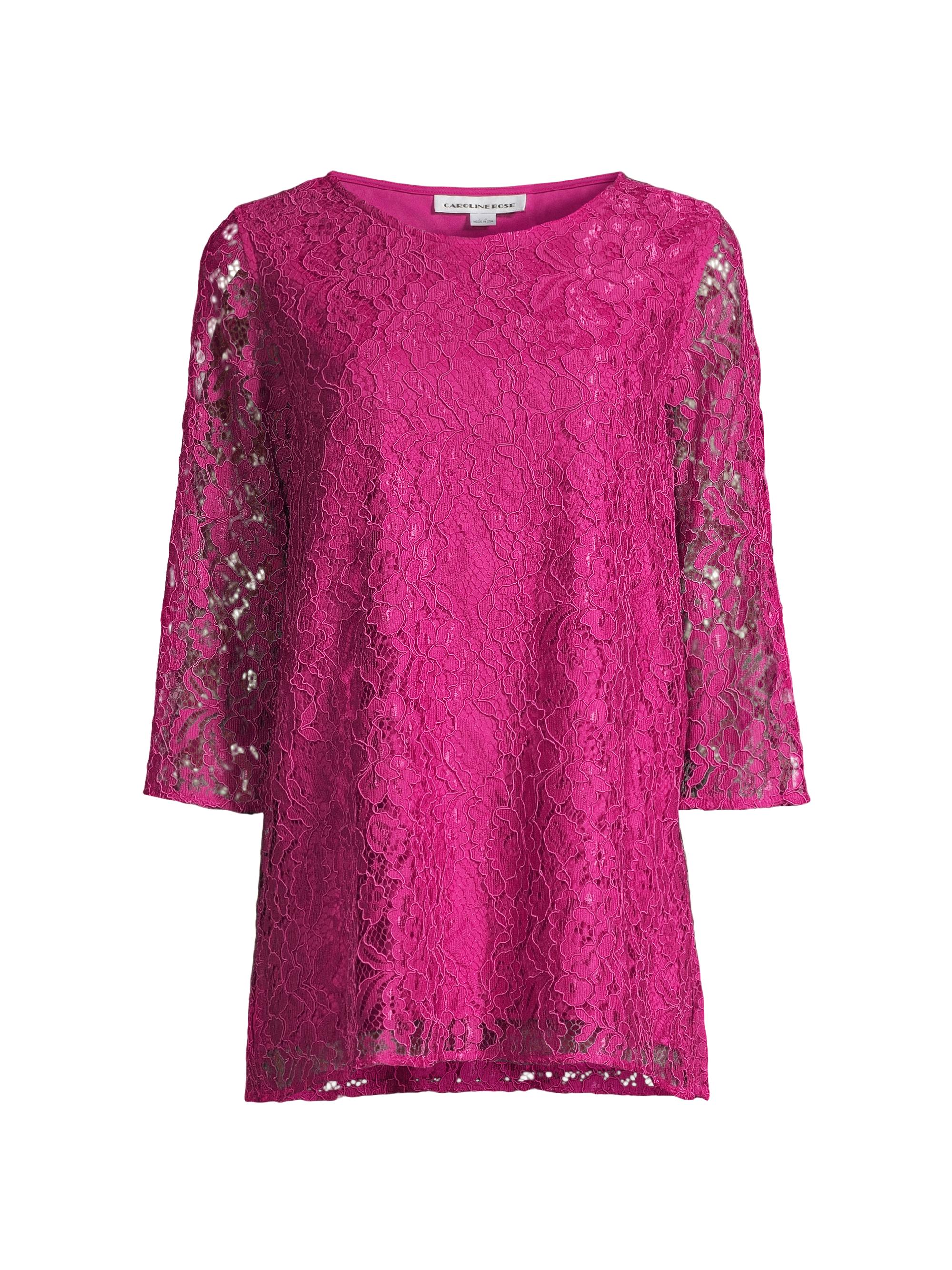 Caroline Rose Women's Floral Lace Tunic Top - Fuchsia