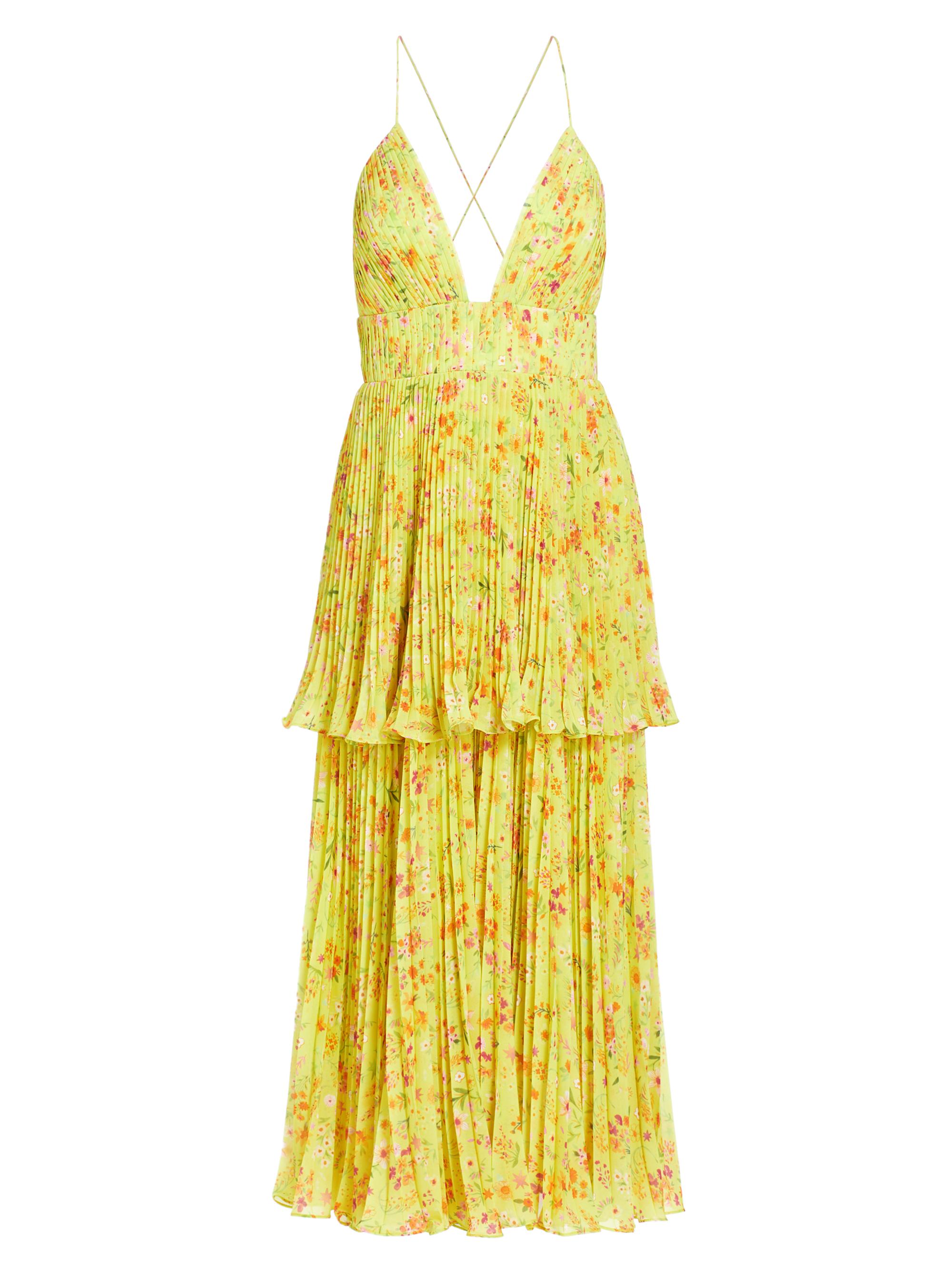 Amur Women's Nico Floral Pleated Tiered Midi-Dress - Limeade Garden