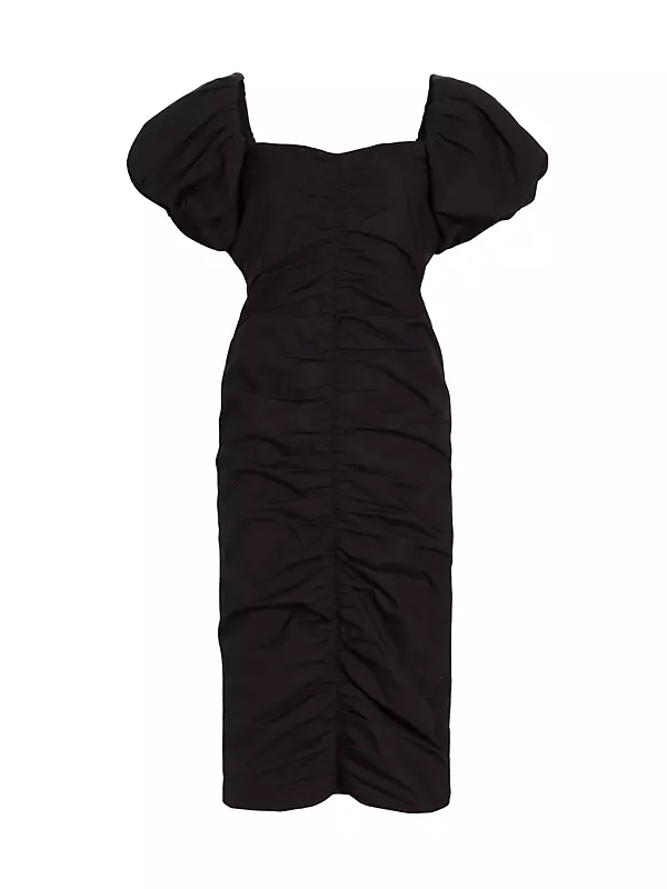 Tessa Ruched Puff-Sleeve Midi-Dress