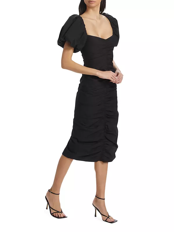Tessa Ruched Puff-Sleeve Midi-Dress