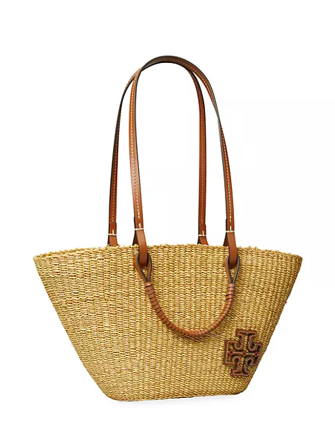 Tory Burch, Bags, Tory Burch Straw Tote Bag Purse Stacked T Tote