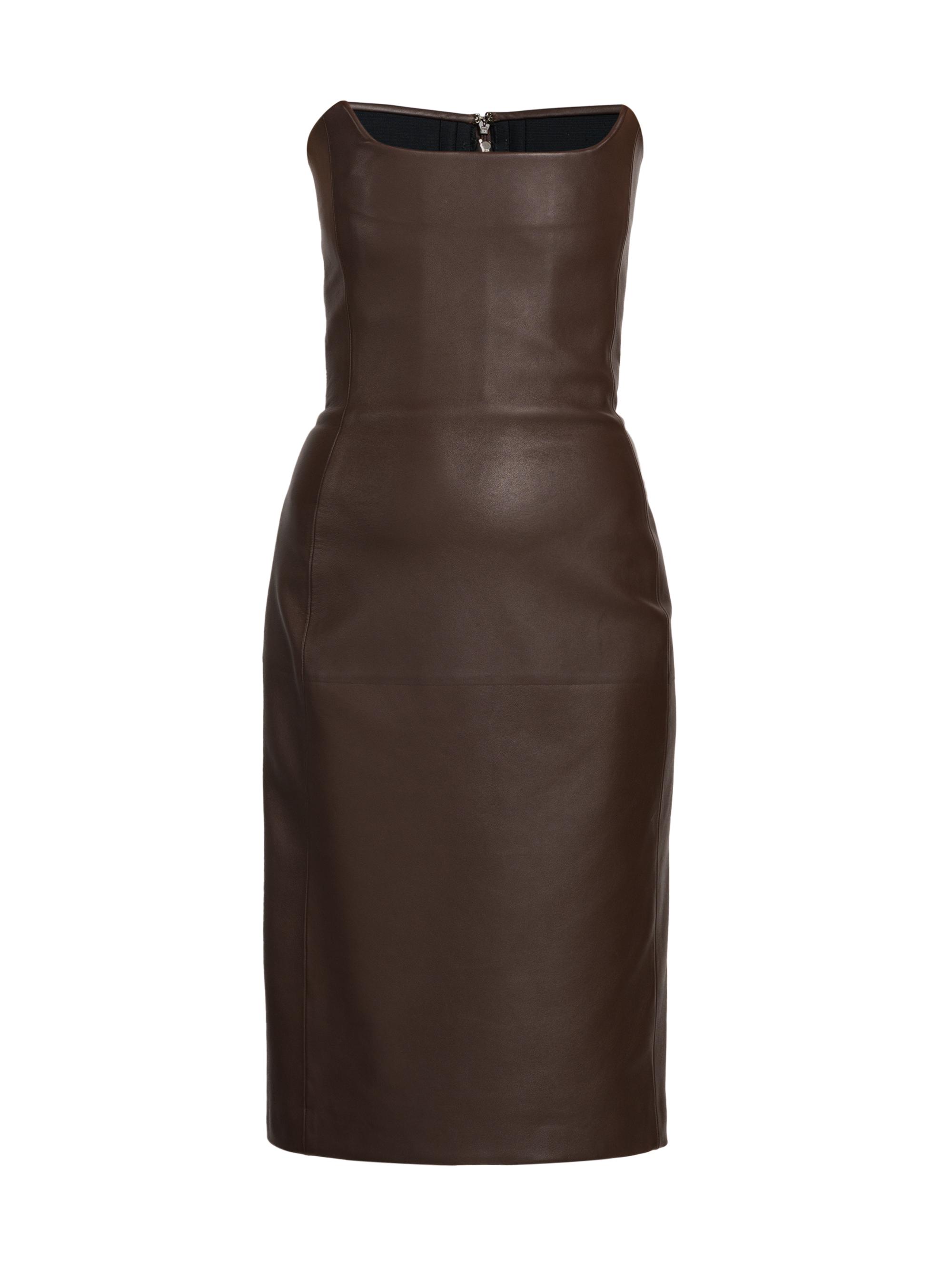Bottega Veneta Women's Leather Strapless Bustier Midi-Dress - Dark Milk Chocolate