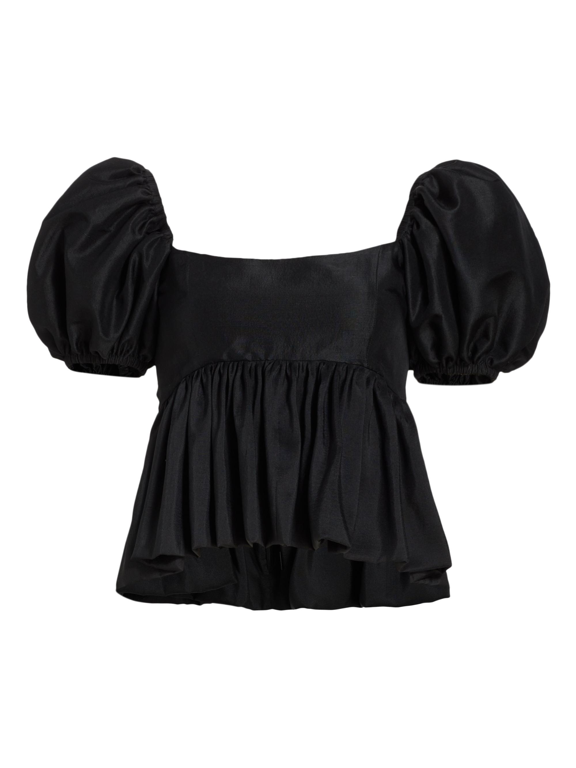 Azeeza Women's Rory Puff-Sleeve Silk Top - Black