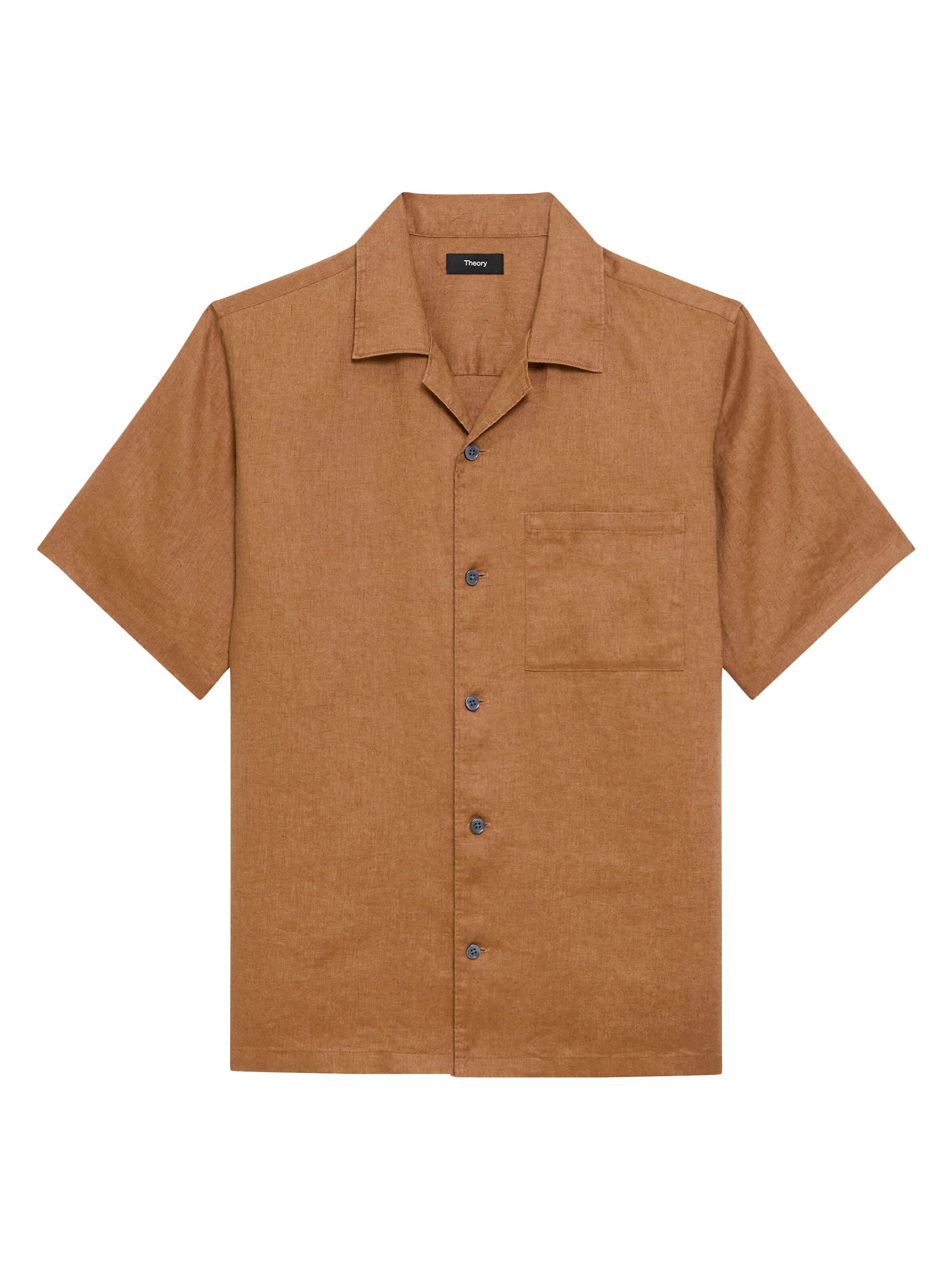 Theory Men's Noll Linen Relaxed Short-Sleeve Shirt - Deep Tobacco