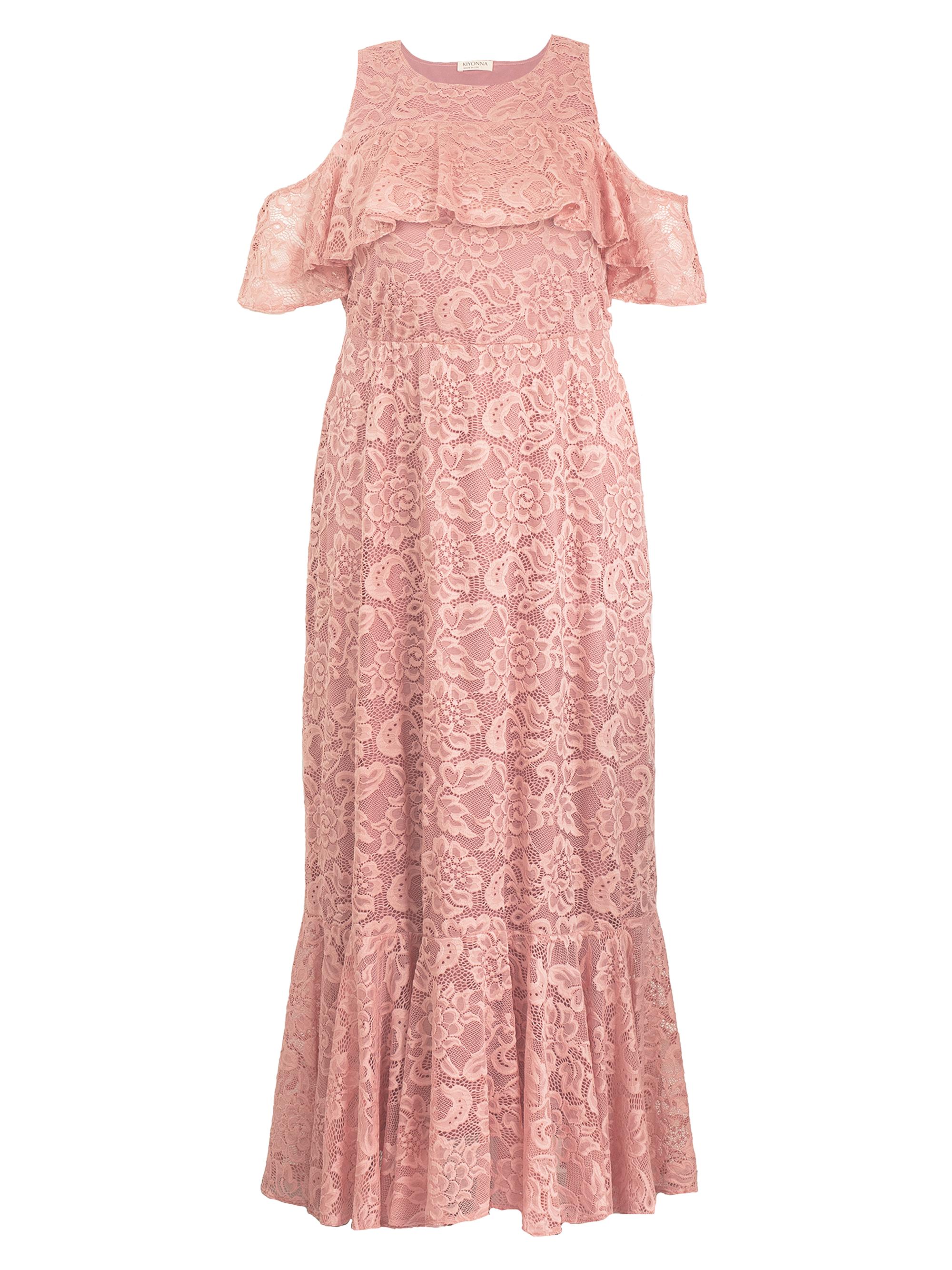 Kiyonna Women's Riviera Lace Cold-Shoulder Gown - Blush
