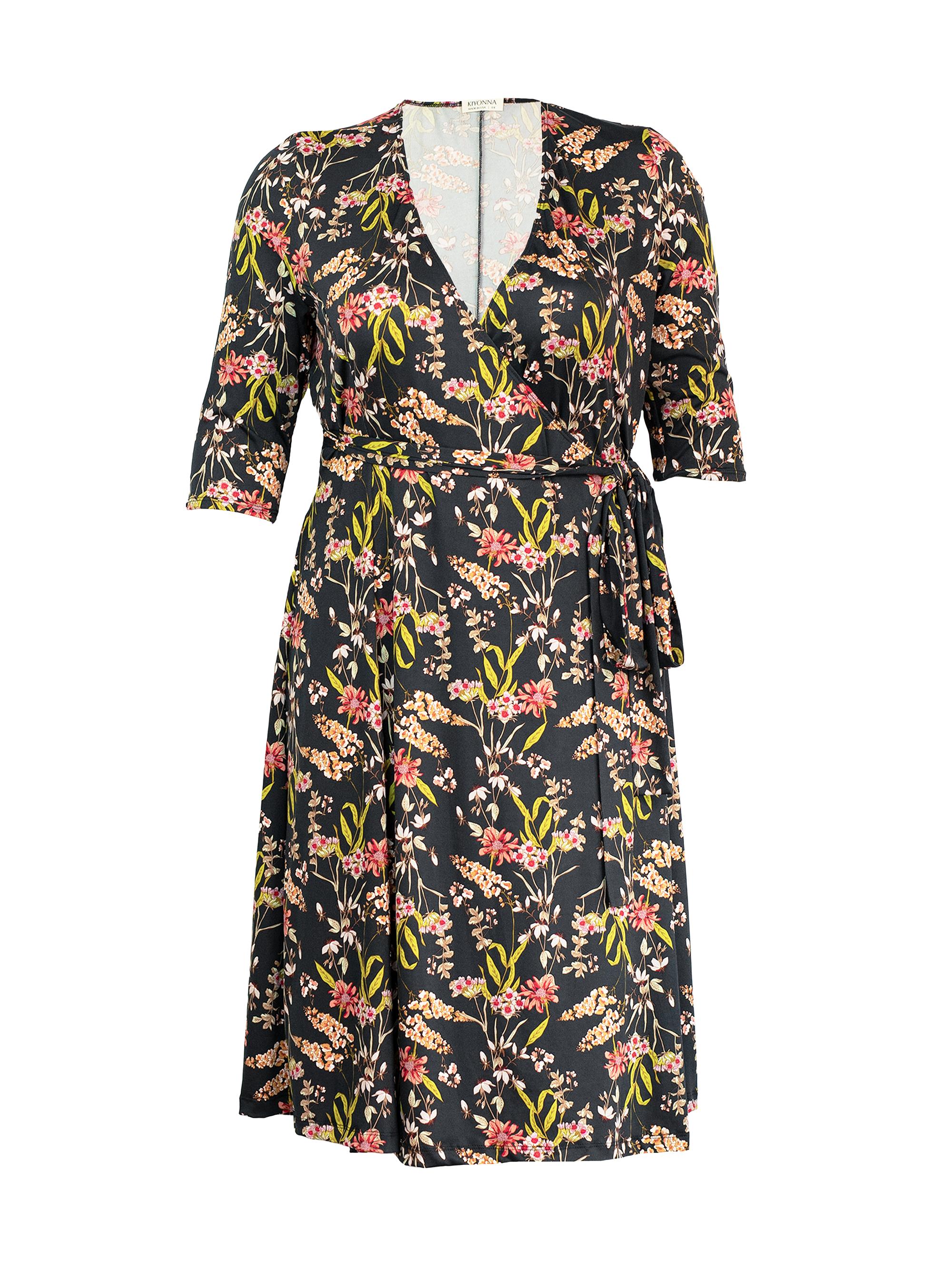 Kiyonna Women's Floral Wrap Midi-Dress - Midnight Meadow