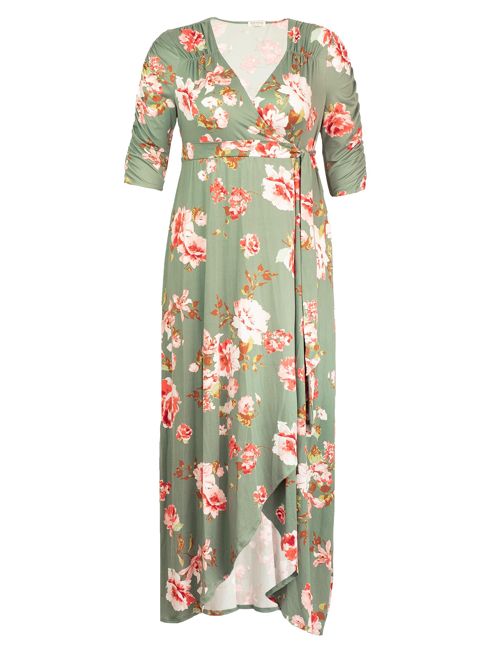 Kiyonna Women's Meadow Dream Floral Wrap Maxi Dress - Sage Garden Print