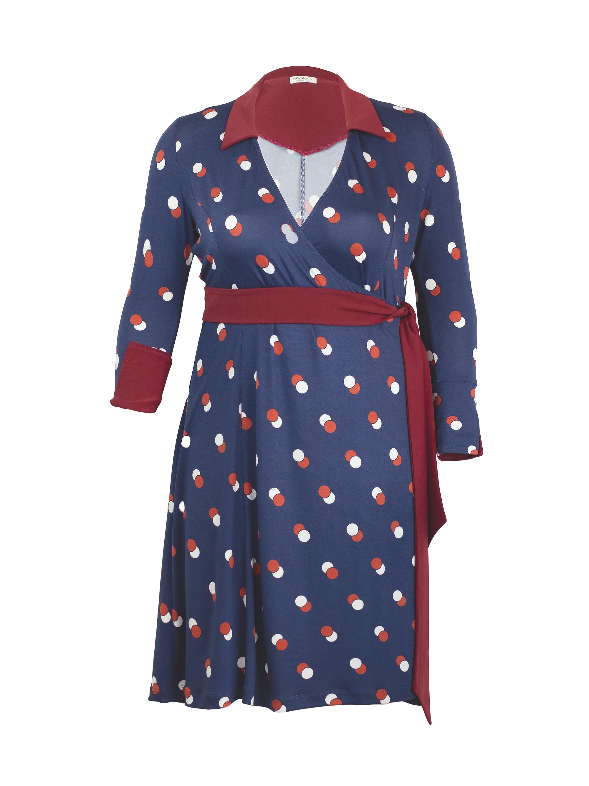 Kiyonna Women's Plus Sophisticate Wrap Dress - Navy Dot Duo