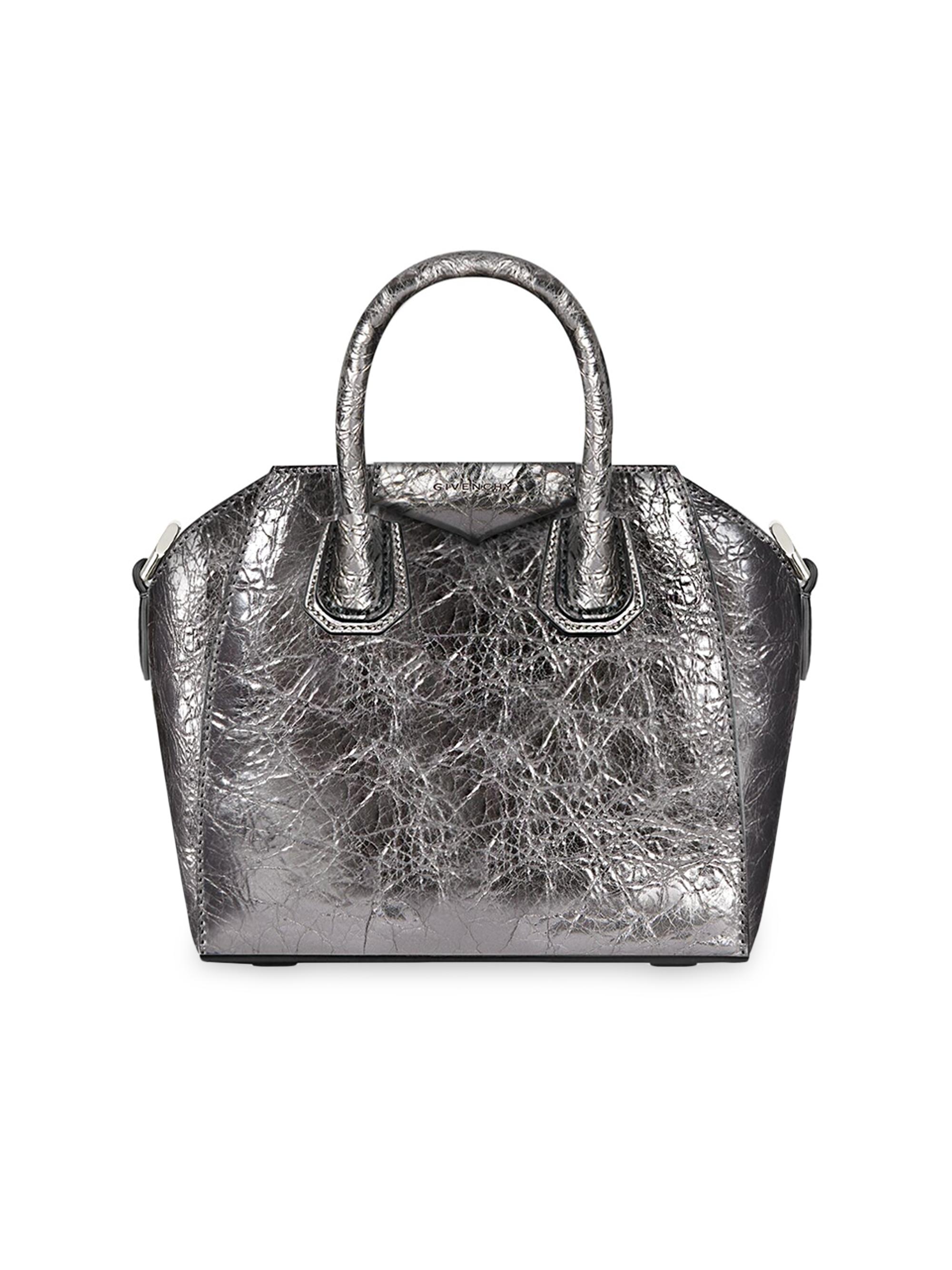 Givenchy Women's Micro Antigona Bag In Laminated Leather - Silvery Grey