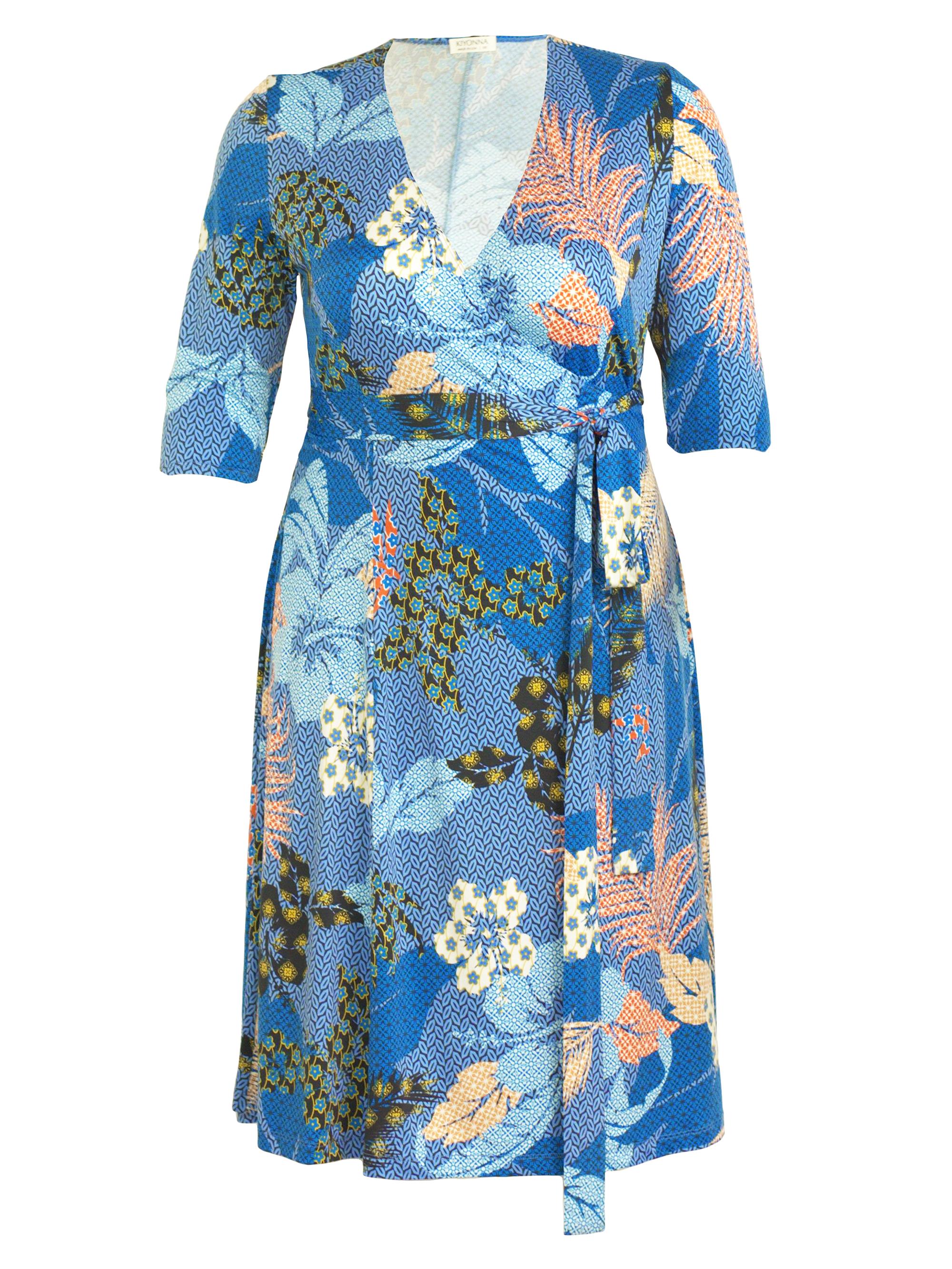 Kiyonna Women's Essential Floral Wrap Dress - Blue Botanicals