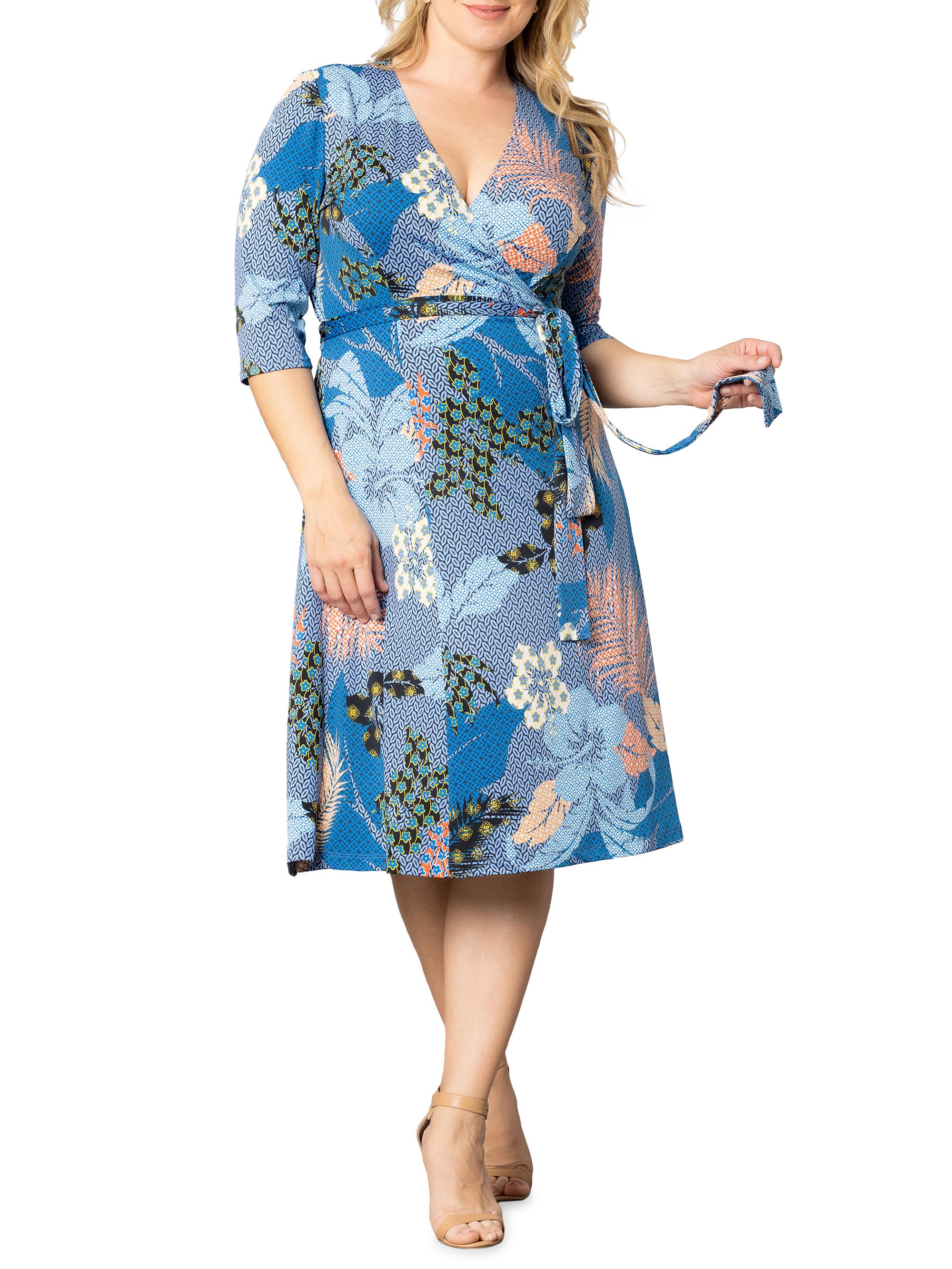Kiyonna Women's Essential Wrap Dress Blue Size 1X